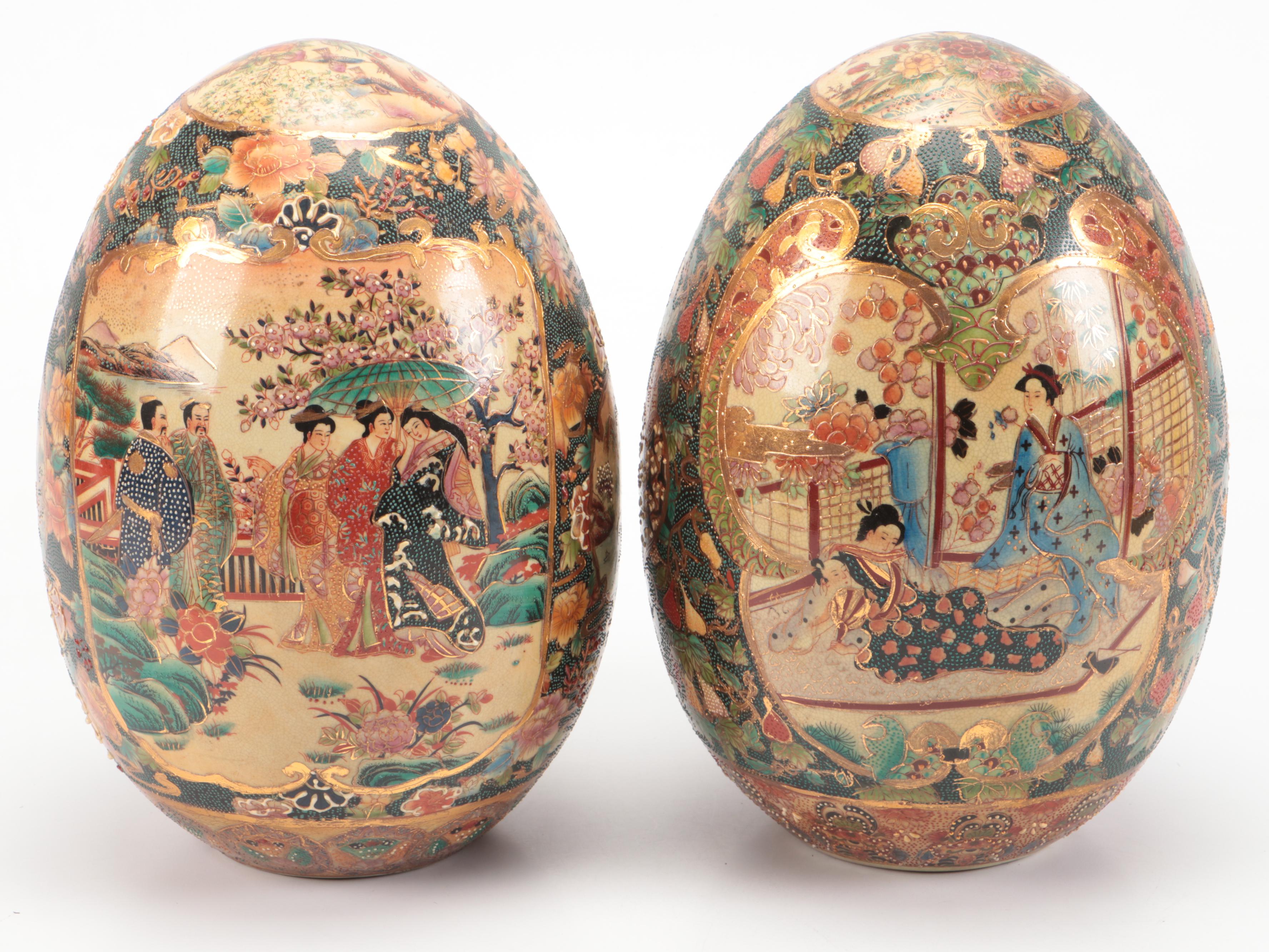 Japanese Satsuma Moriage Porcelain Eggs