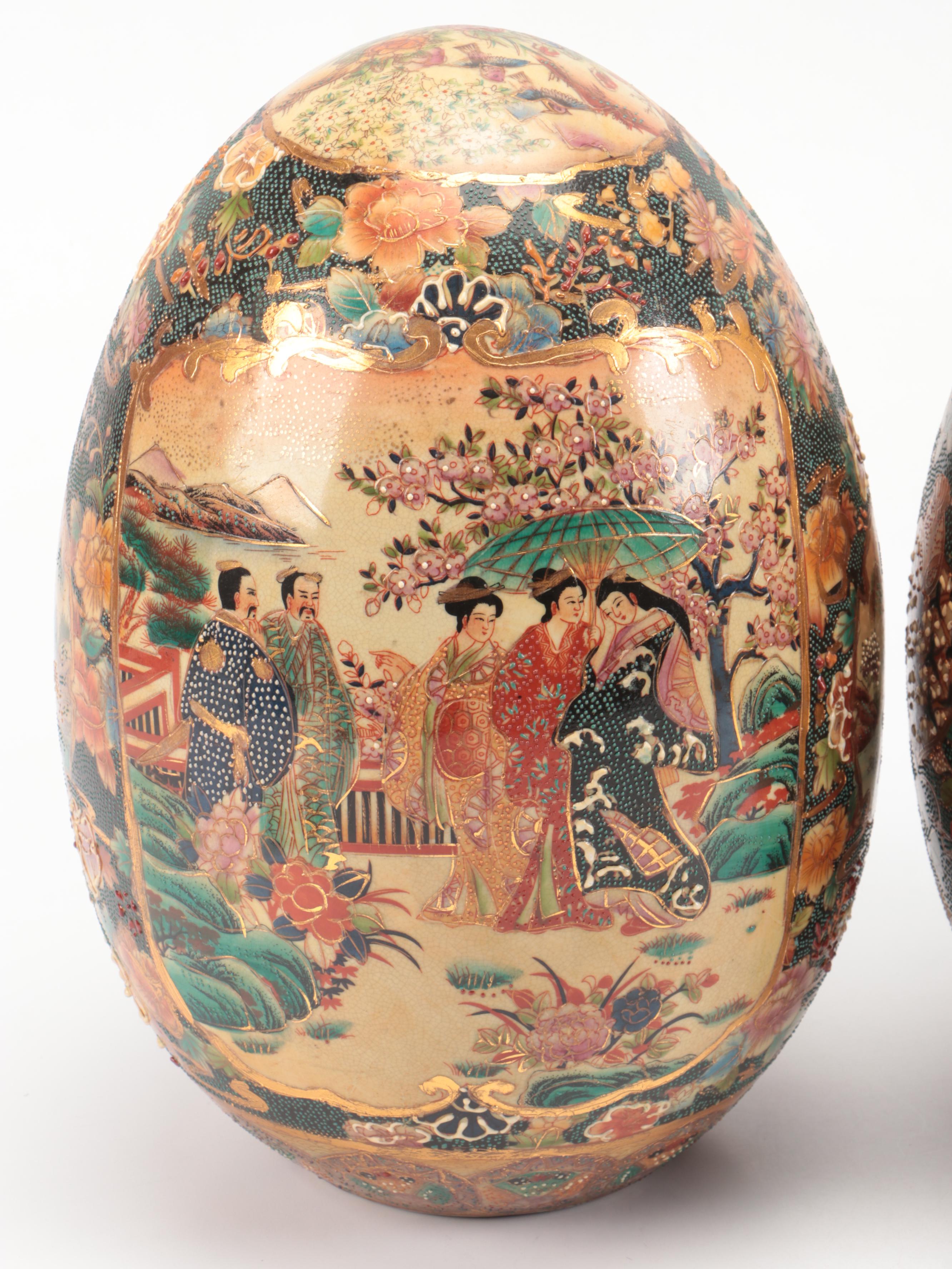 Japanese Satsuma Moriage Porcelain Eggs