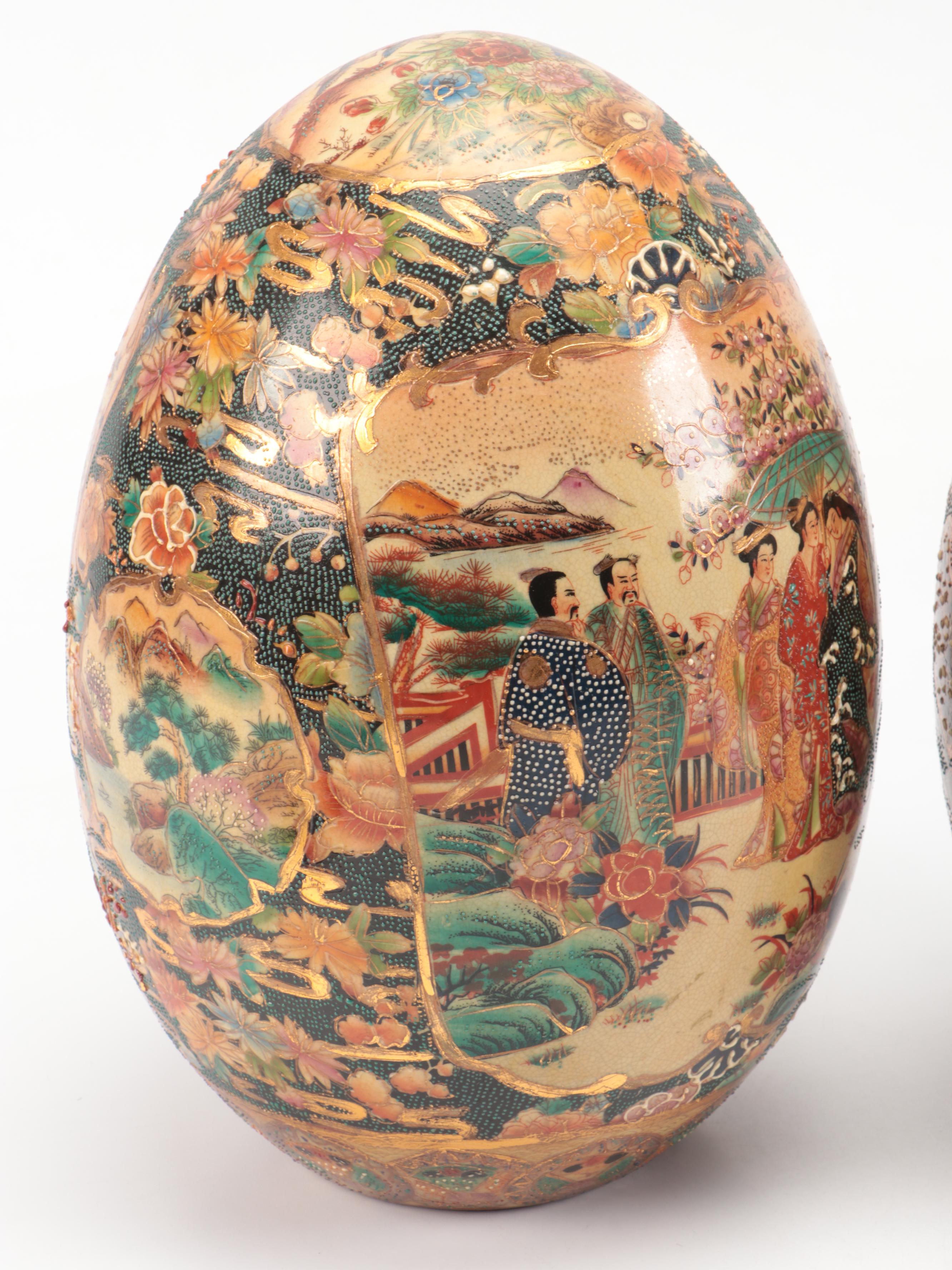 Japanese Satsuma Moriage Porcelain Eggs