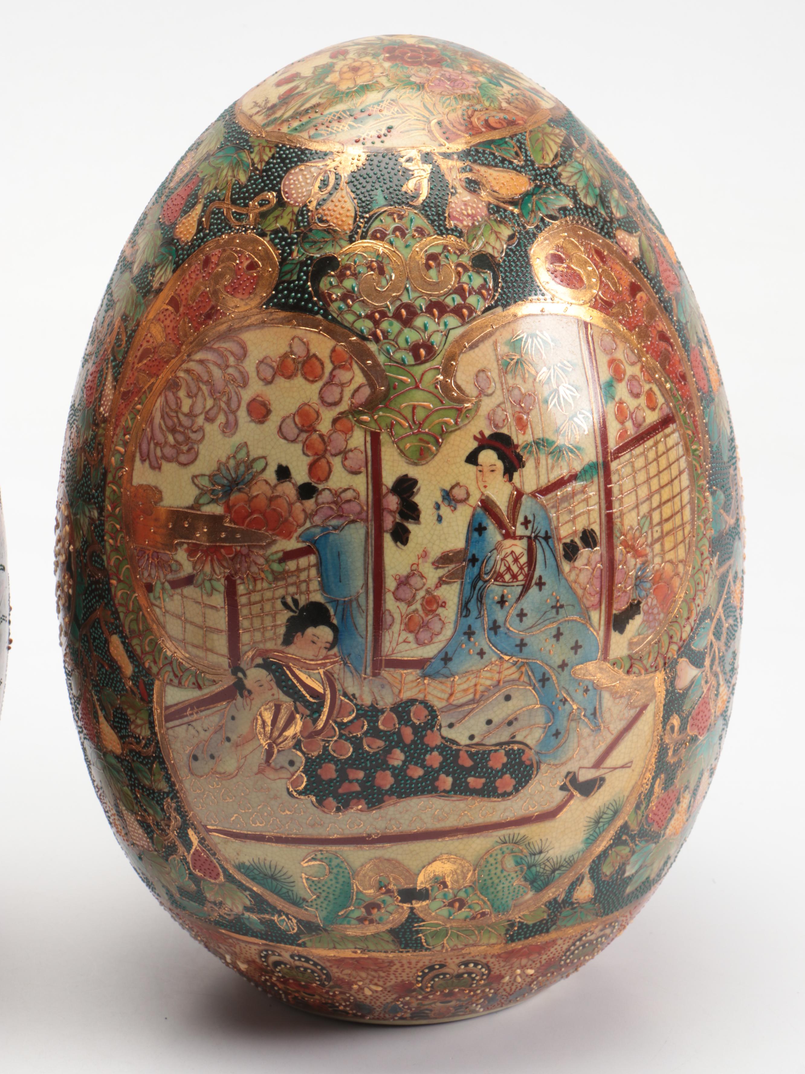 Japanese Satsuma Moriage Porcelain Eggs