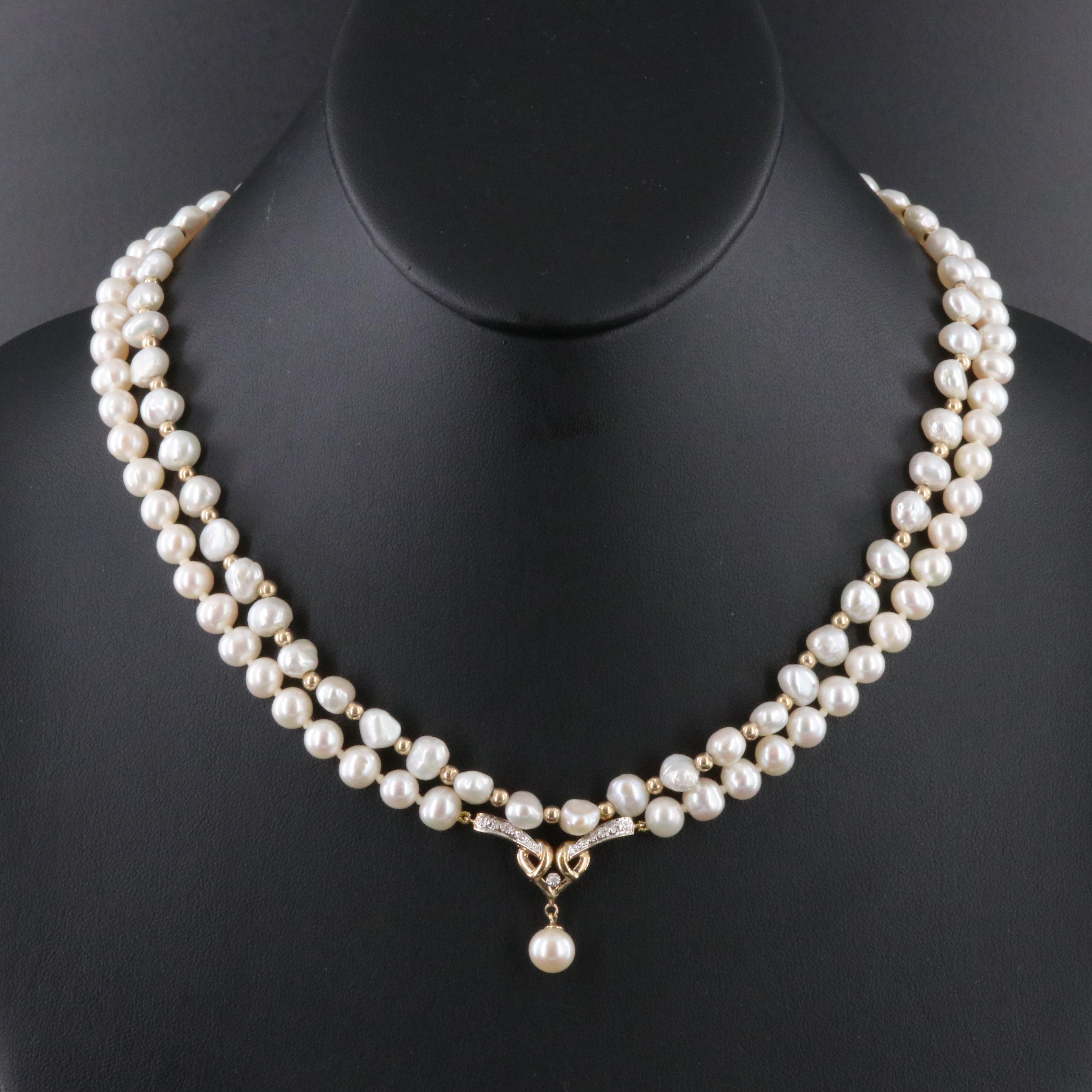 10K Pearl Pendant Necklace and 14K Necklace with Diamond Accent
