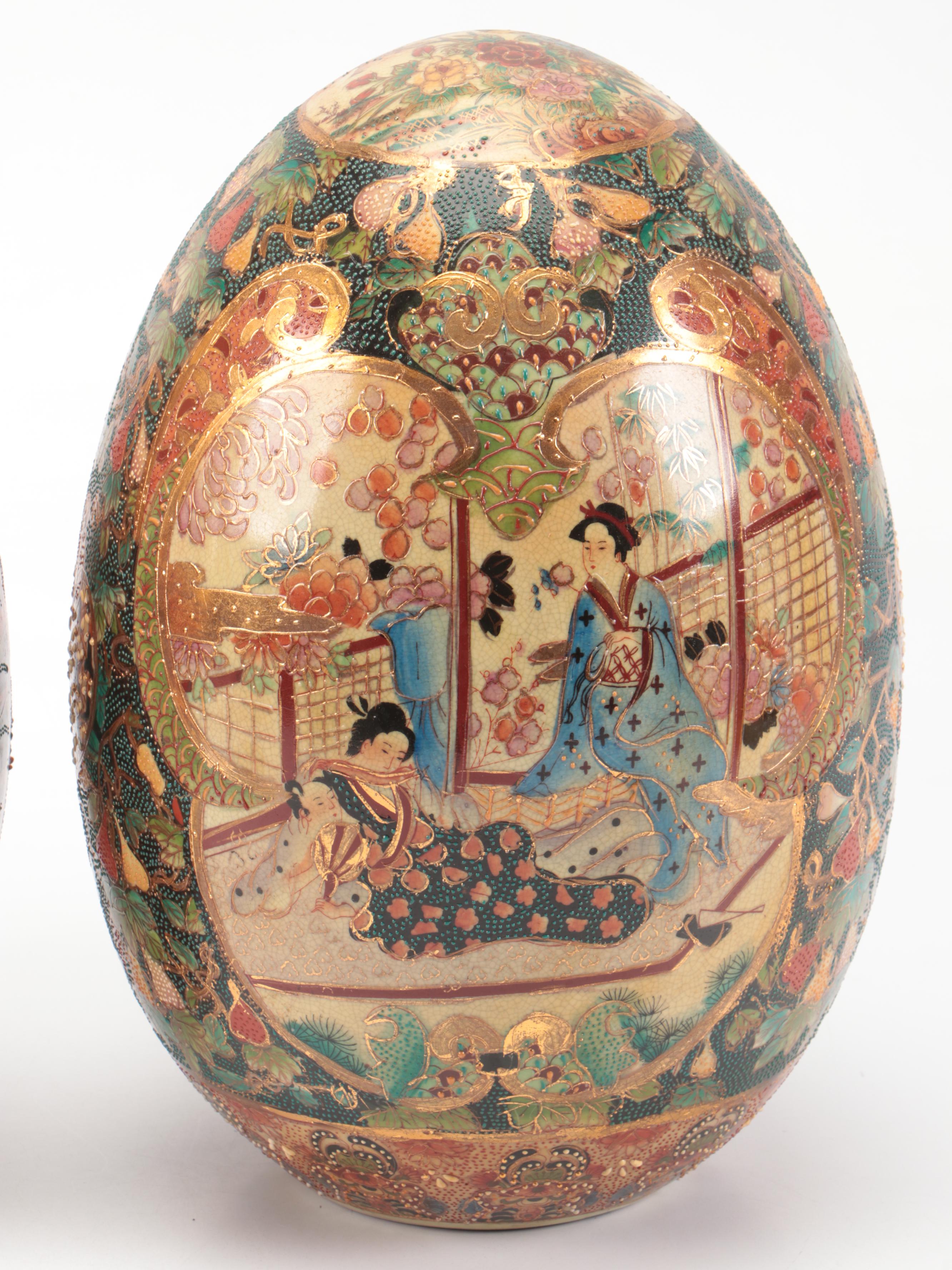 Japanese Satsuma Moriage Porcelain Eggs
