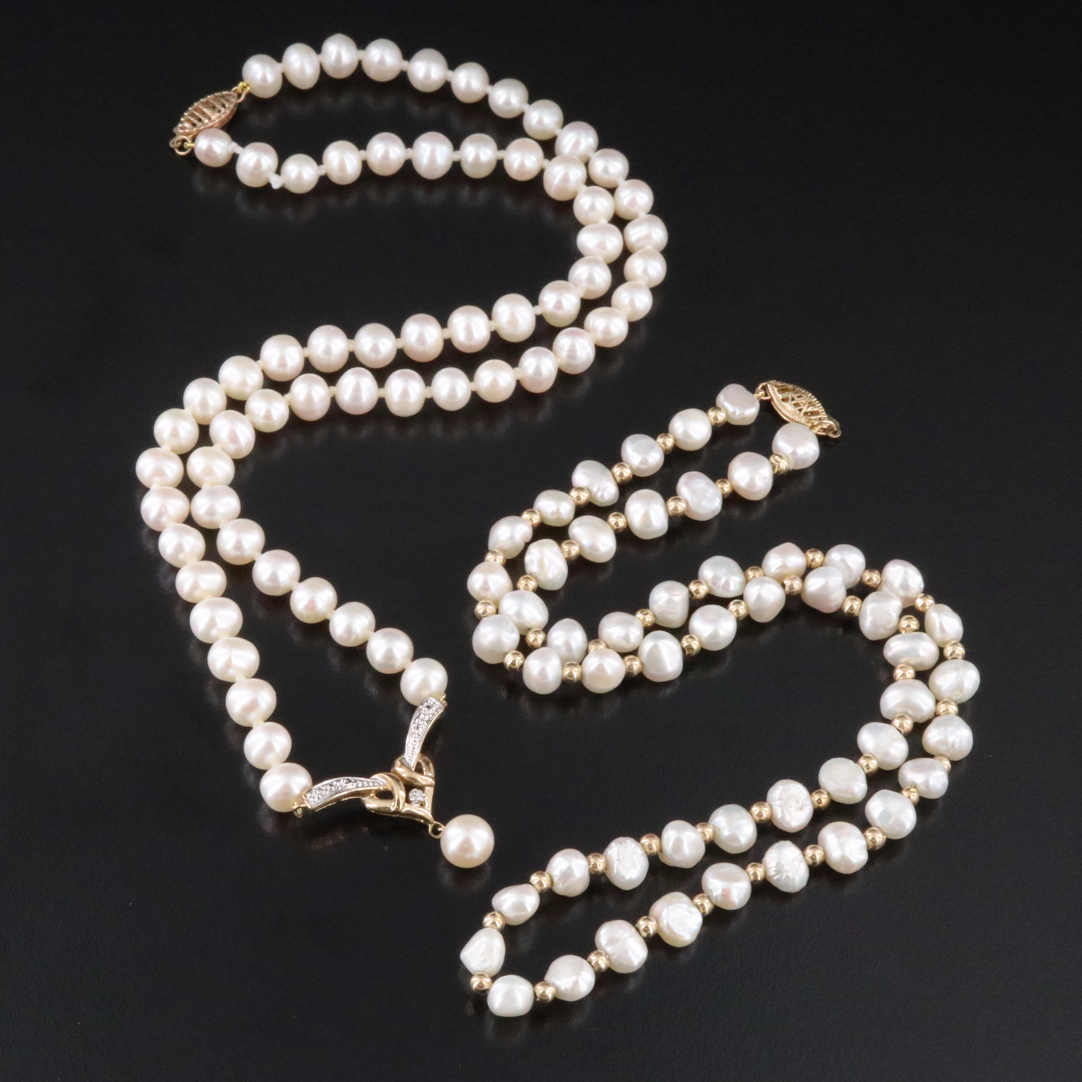 10K Pearl Pendant Necklace and 14K Necklace with Diamond Accent