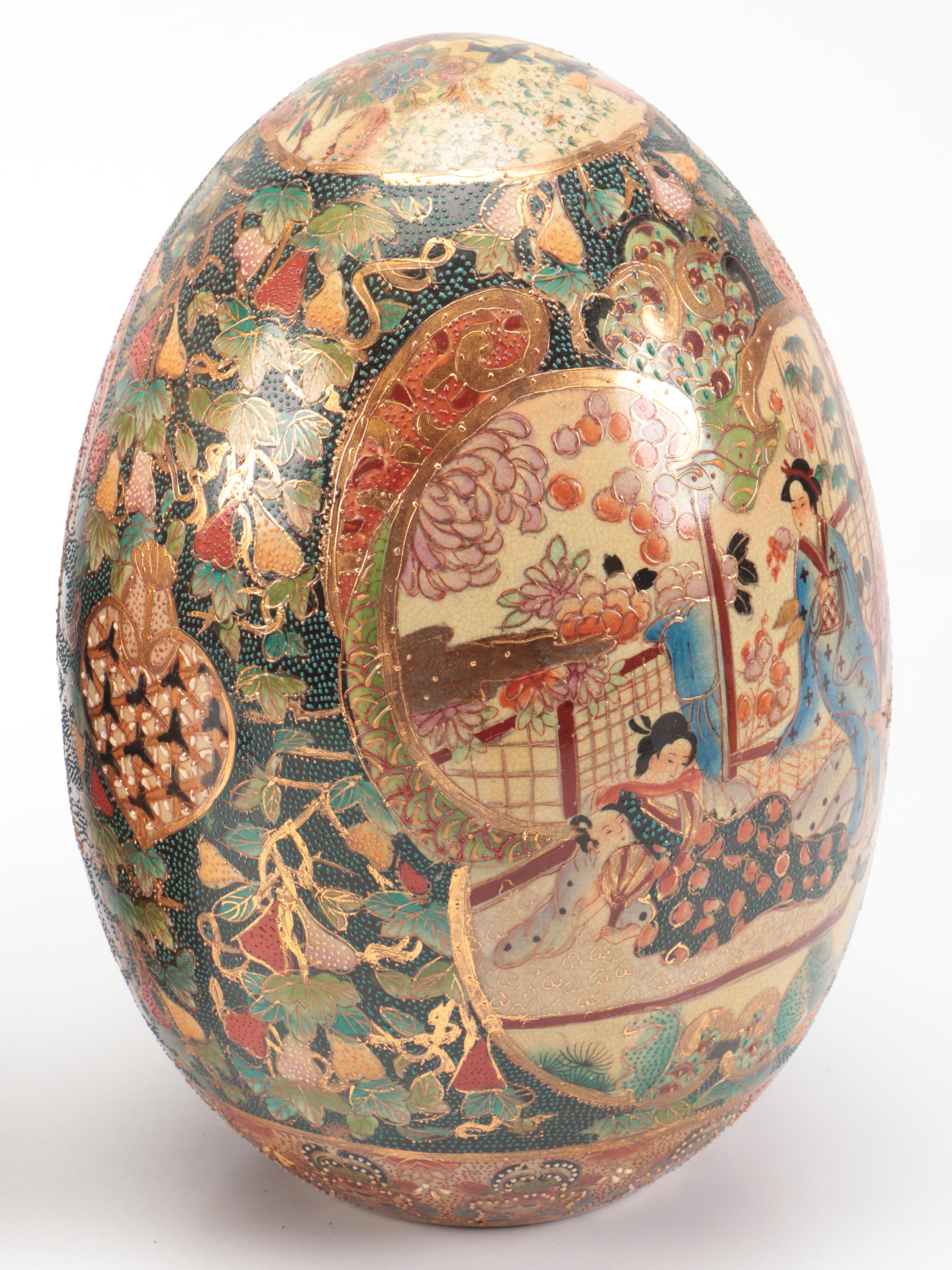 Japanese Satsuma Moriage Porcelain Eggs