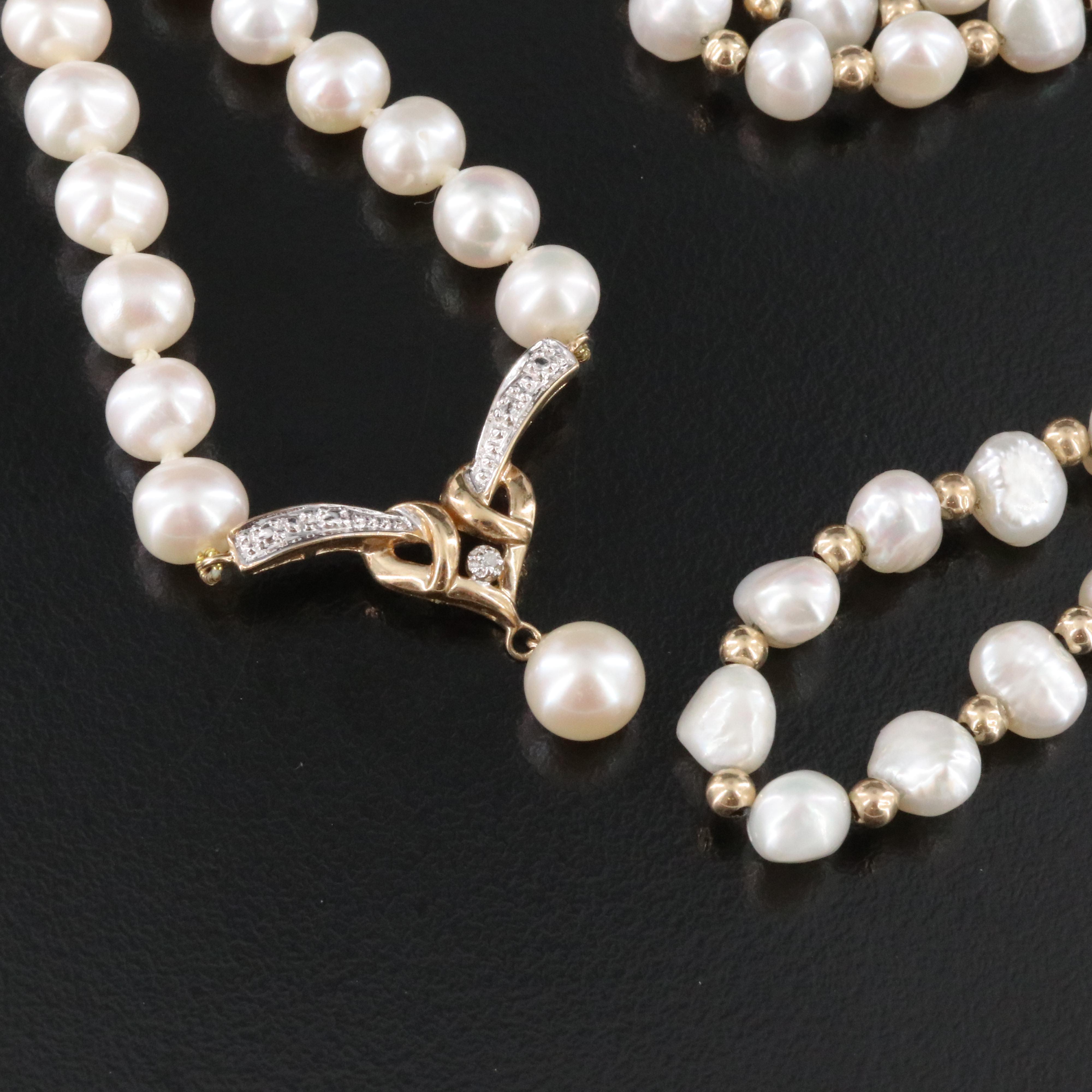 10K Pearl Pendant Necklace and 14K Necklace with Diamond Accent