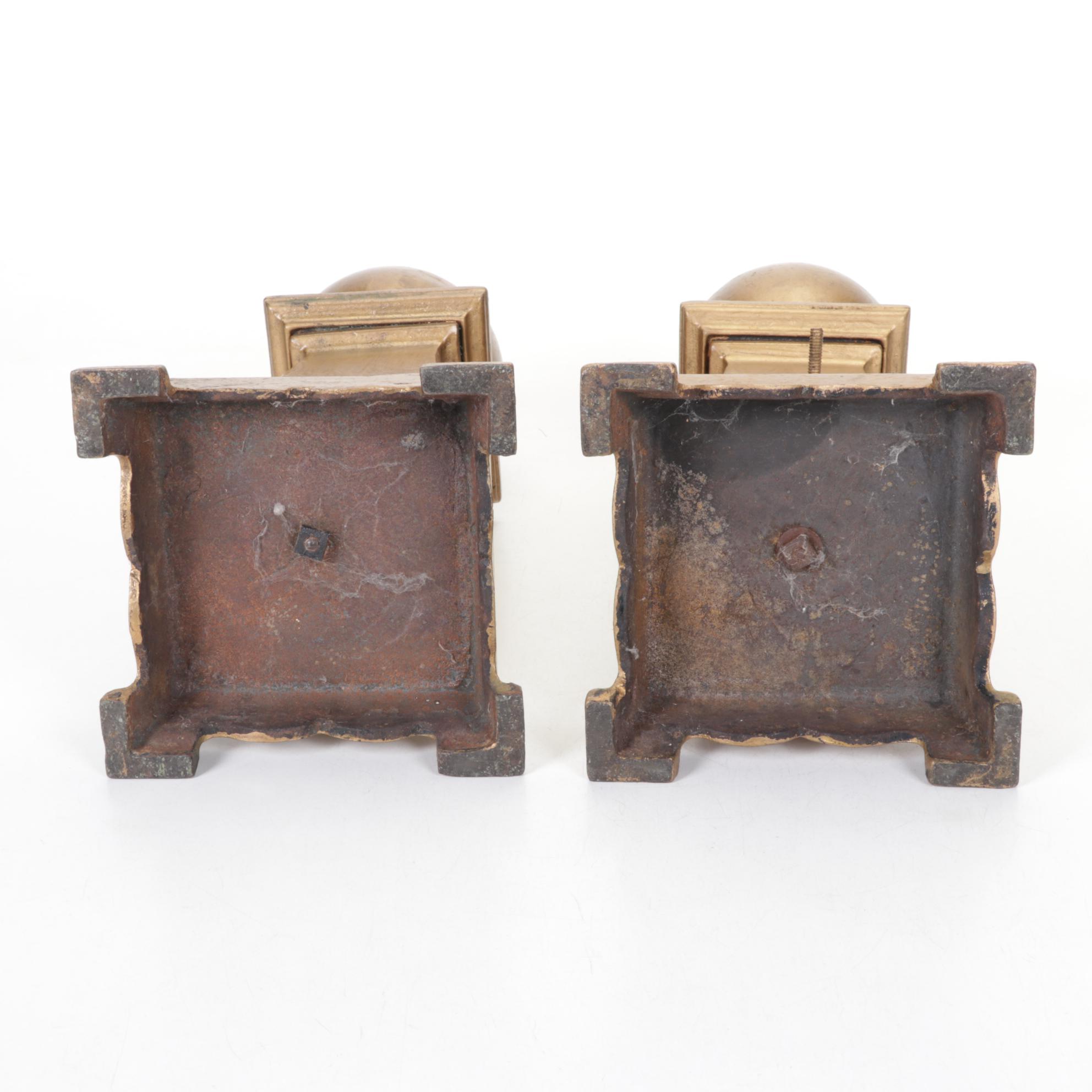 Painted Cast Iron Cannonball Andiron Fronts, Early to Mid-20th Century