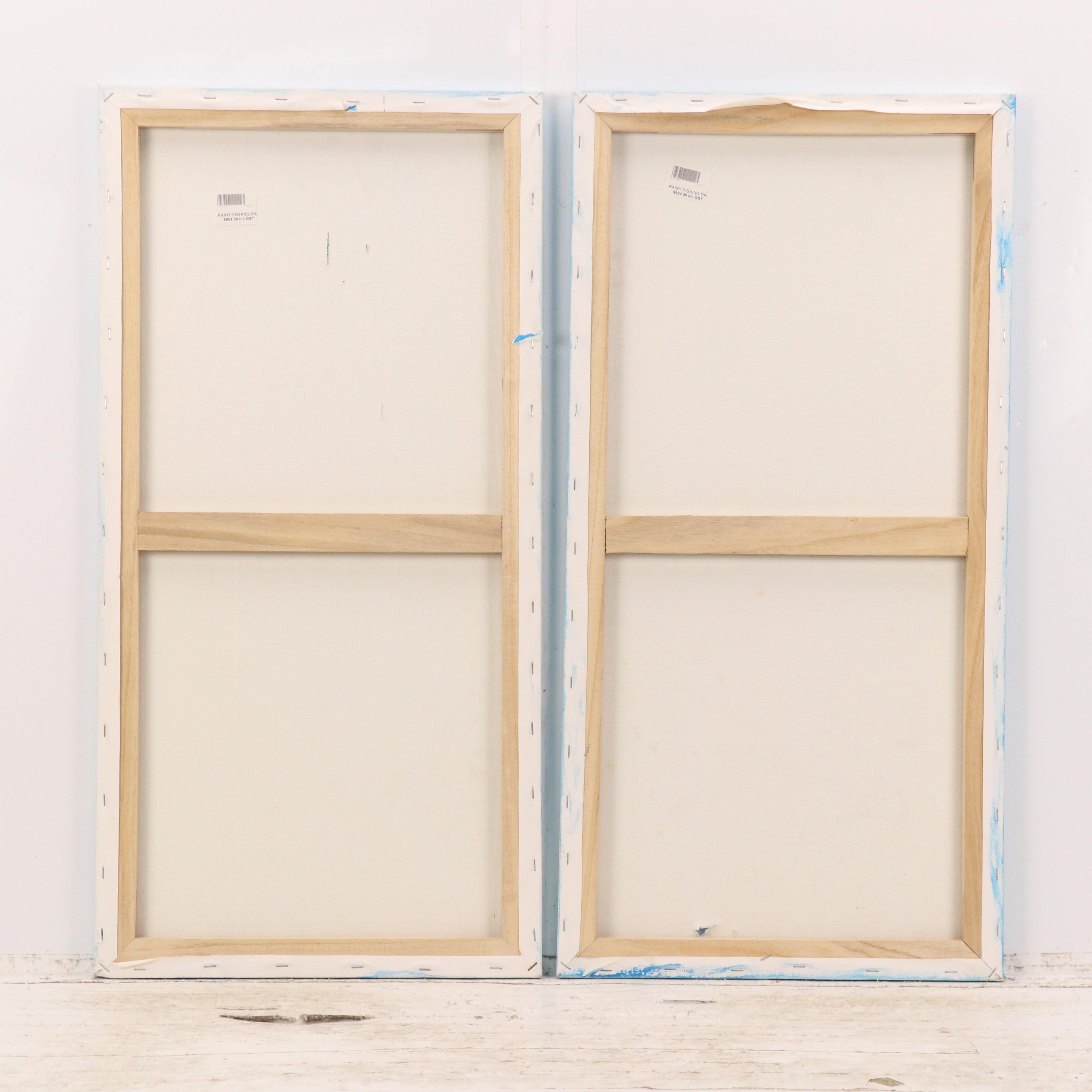 Karen Gibson Acrylic Diptych "Rainy Day Fishing"