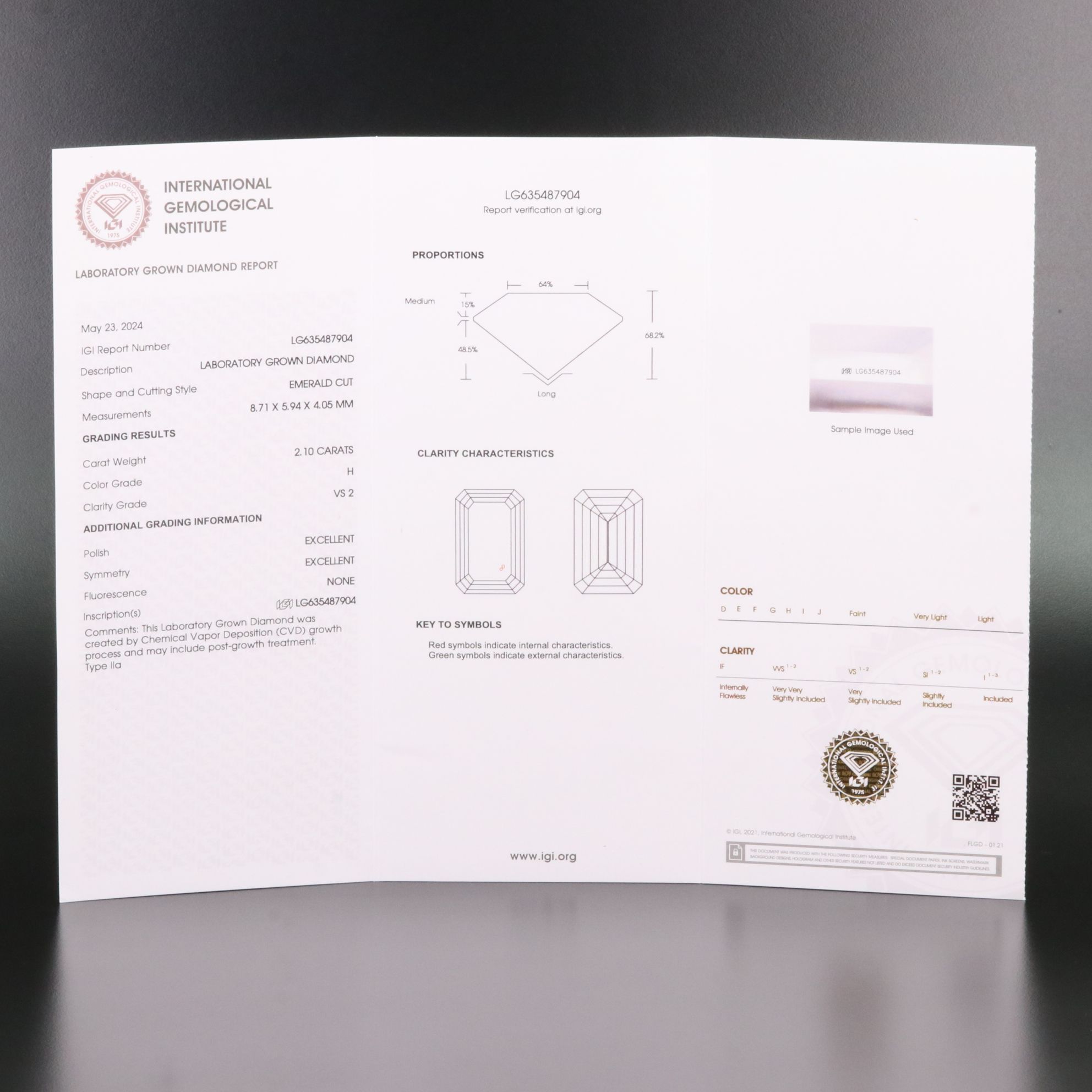 Loose 2.10 CT Lab Grown Diamond with IGI Report
