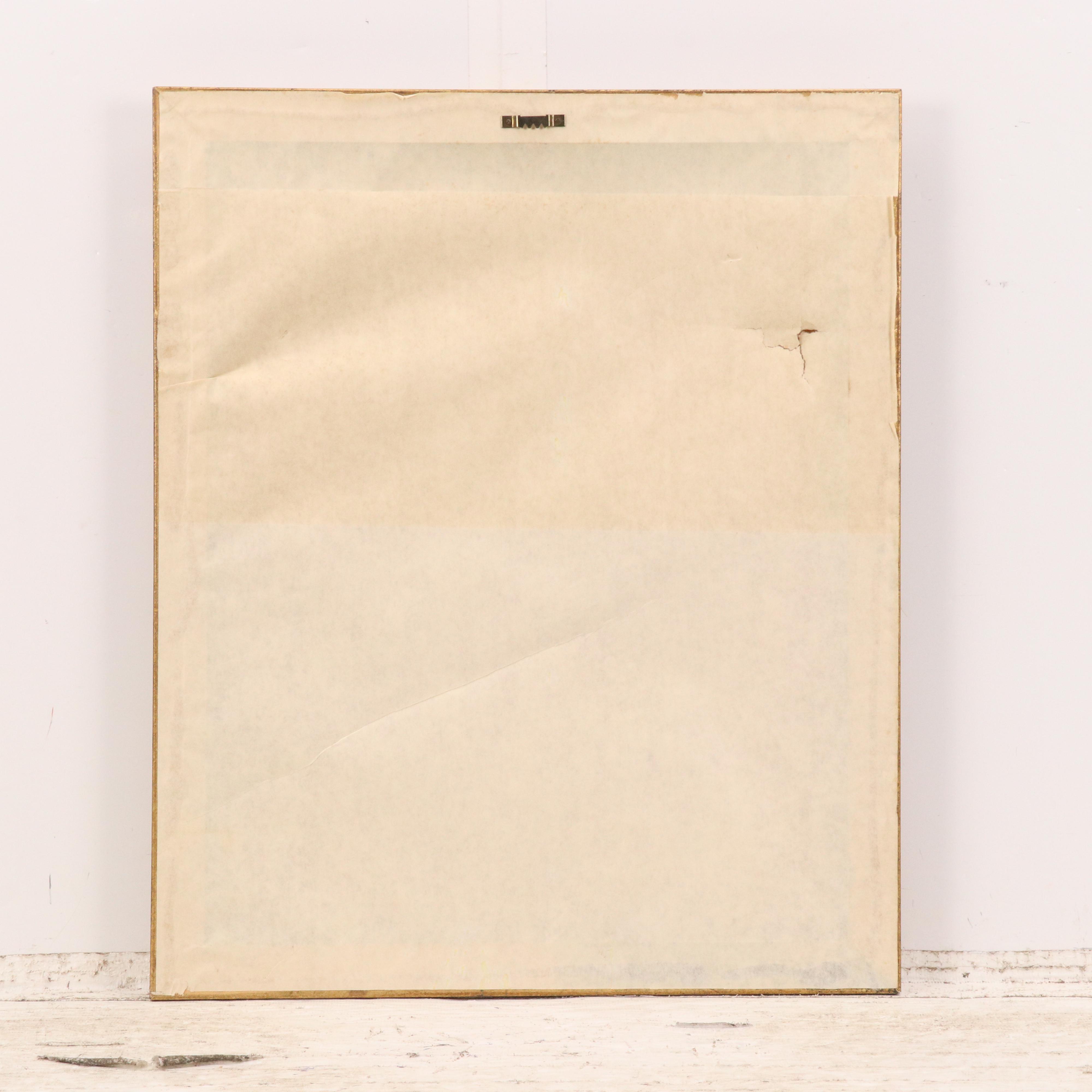 Oil Painting of Woman Carrying Bouquet of Flowers in Landscape