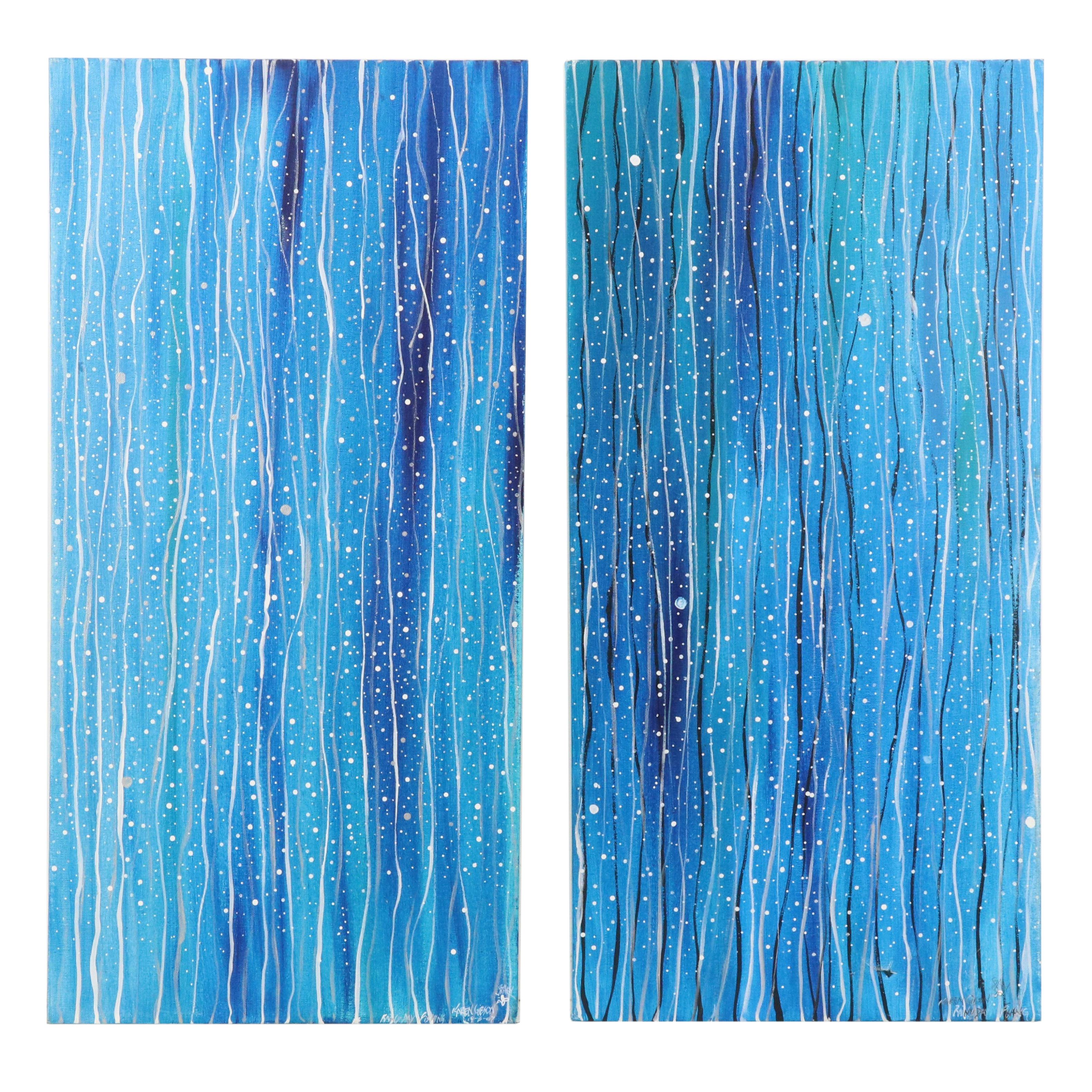 Karen Gibson Acrylic Diptych "Rainy Day Fishing"