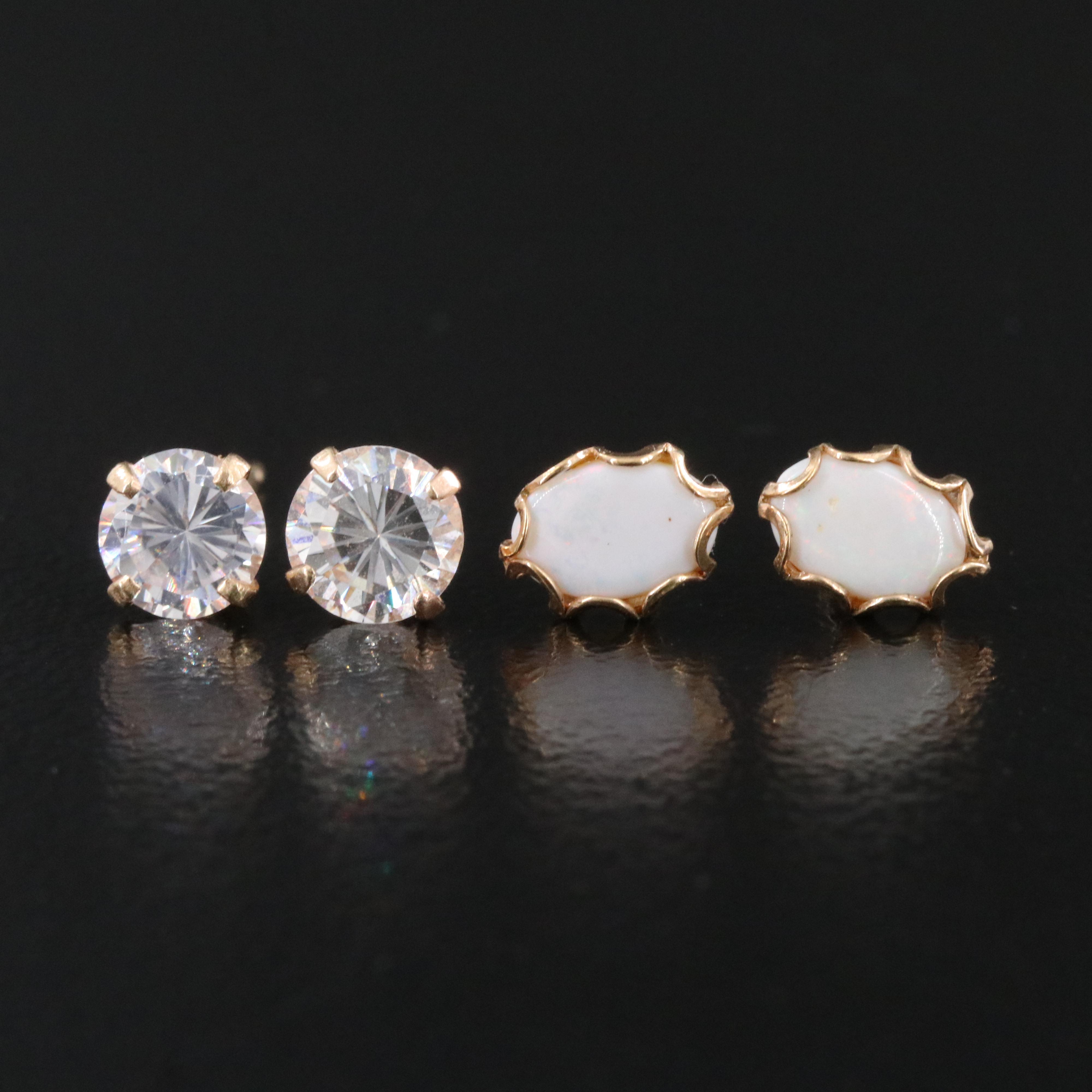 14K Opal and CZ Stud Earrings