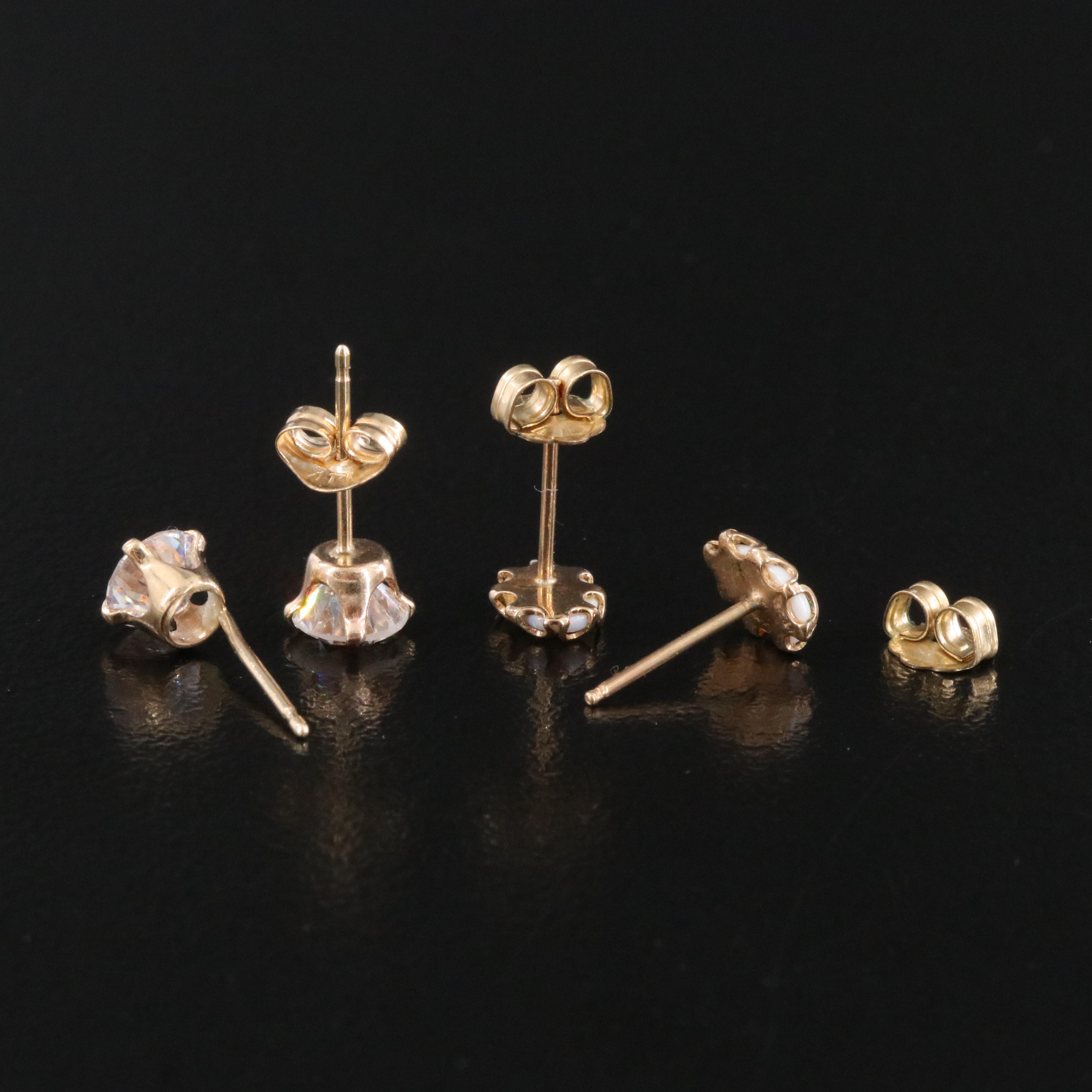 14K Opal and CZ Stud Earrings