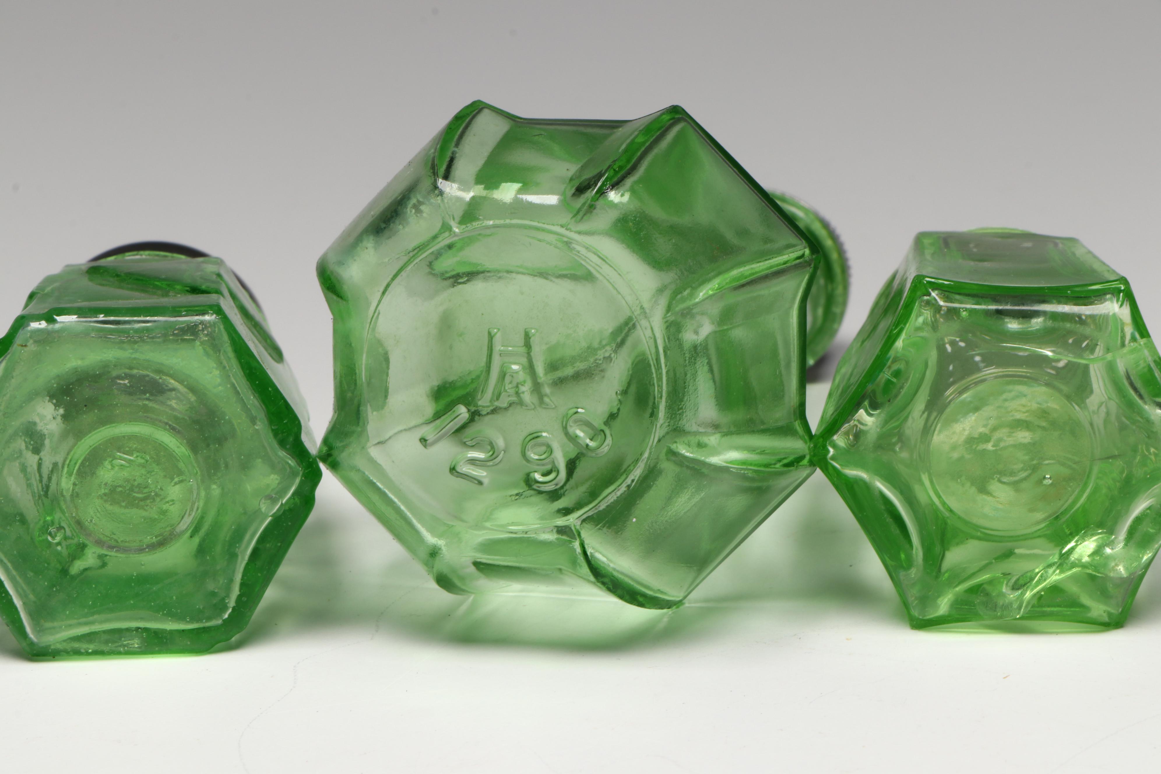 Anchor Hocking and Federal Uranium Glass Serveware with Openwork Glass Bowl