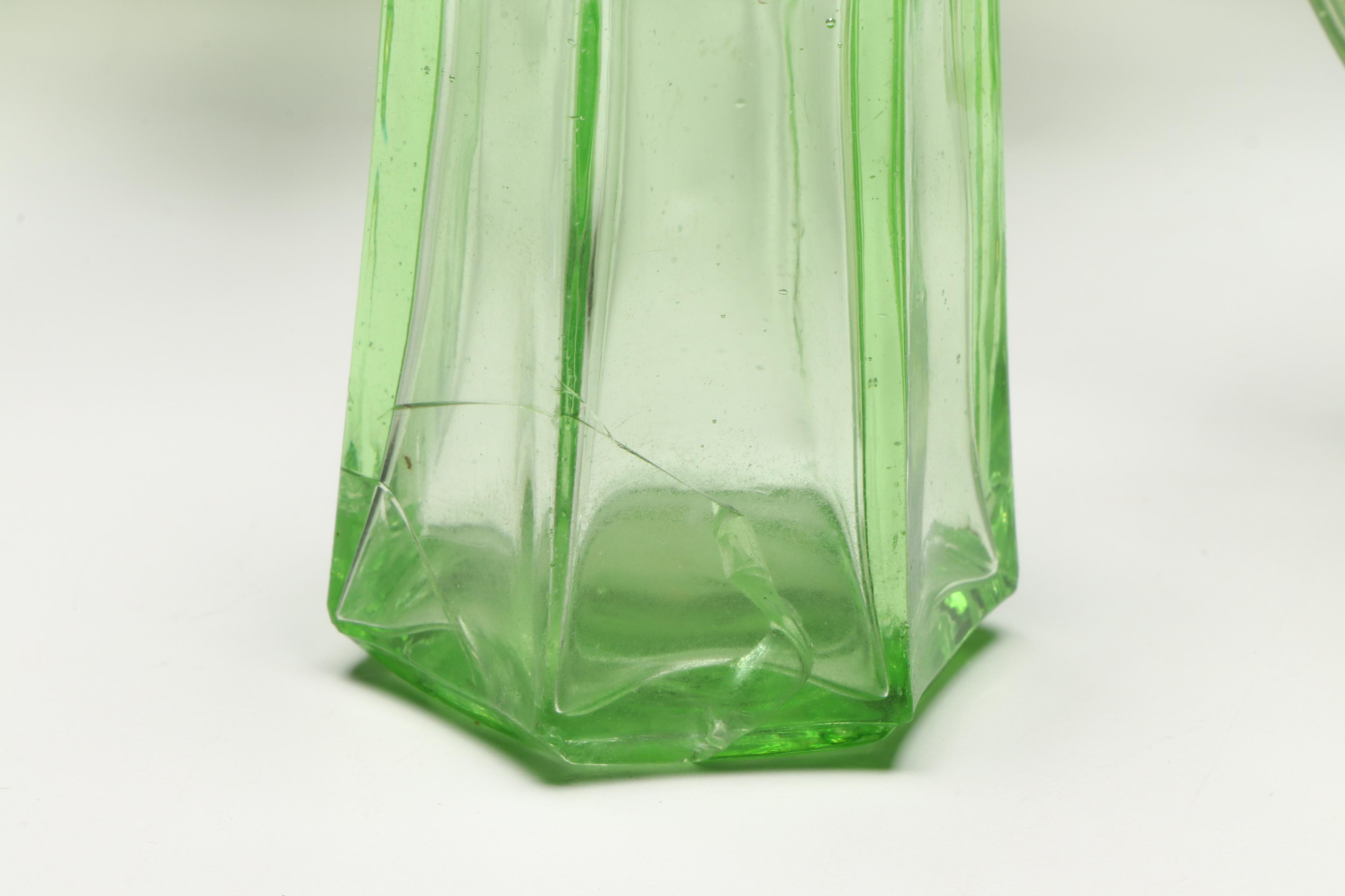 Anchor Hocking and Federal Uranium Glass Serveware with Openwork Glass Bowl