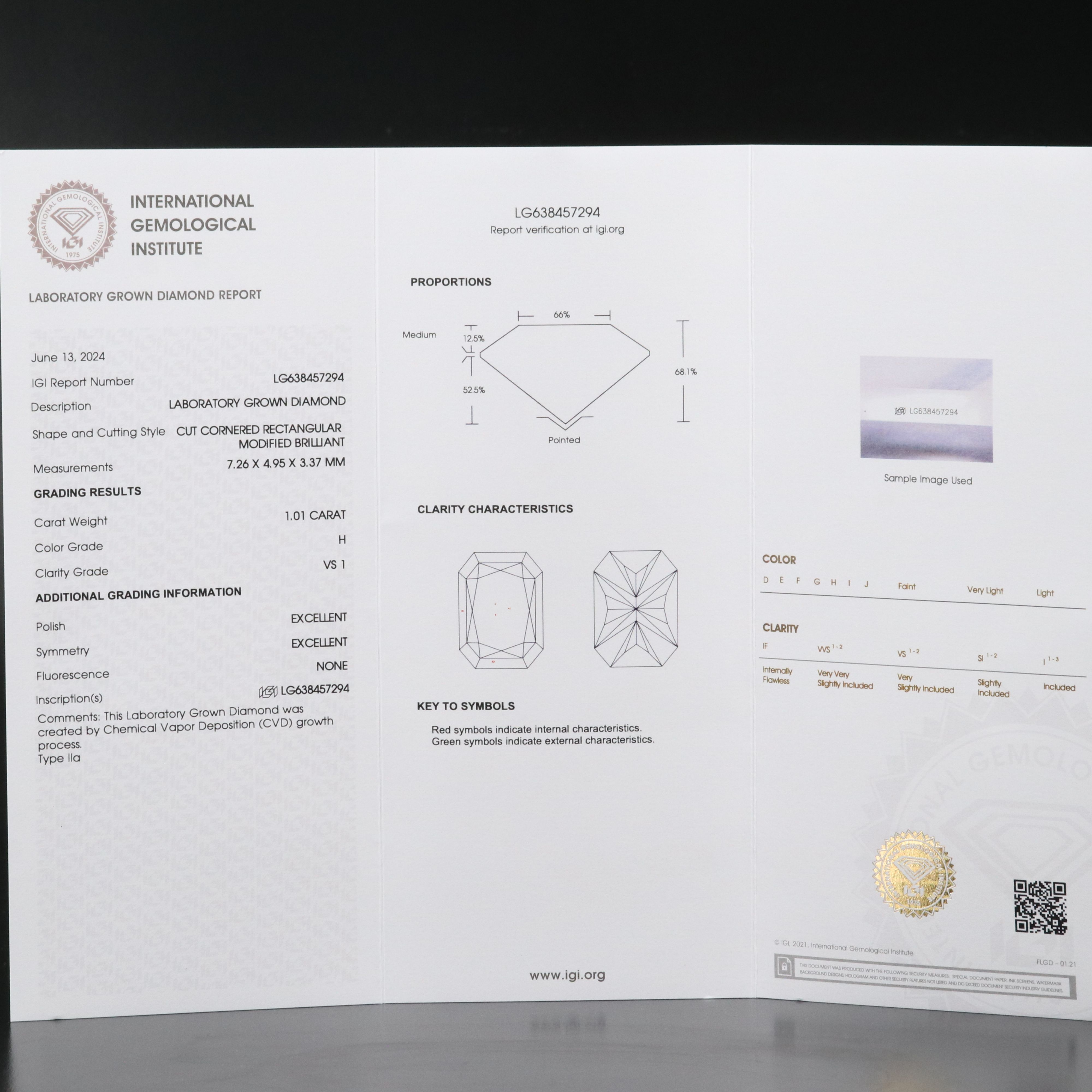 Loose 1.01 CT Lab Grown Diamond with IGI Report