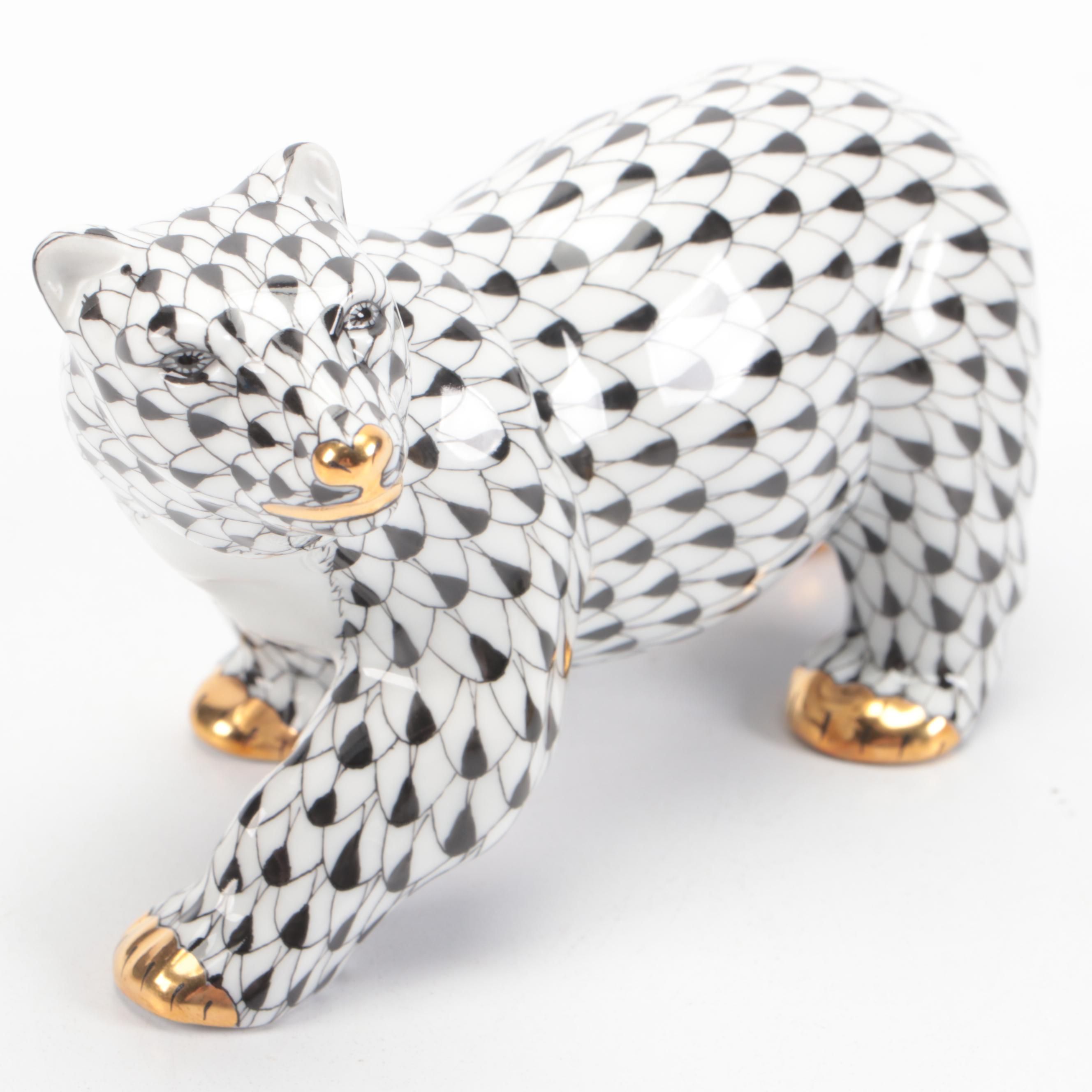Herend Black Fishnet with Gold "Polar Bear" Porcelain Figurine, 1999