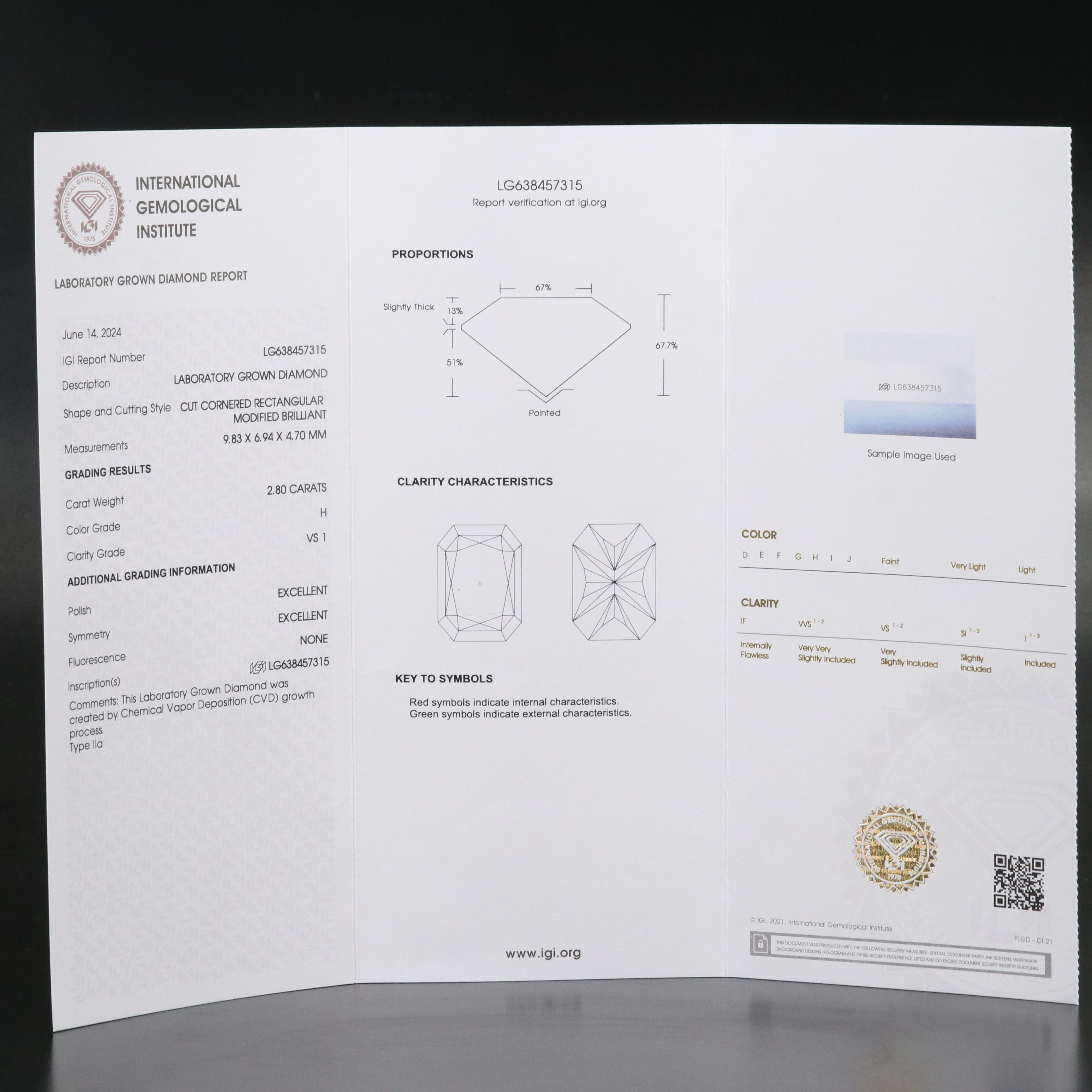 Loose 2.80 CT Lab Grown Diamond with IGI Report