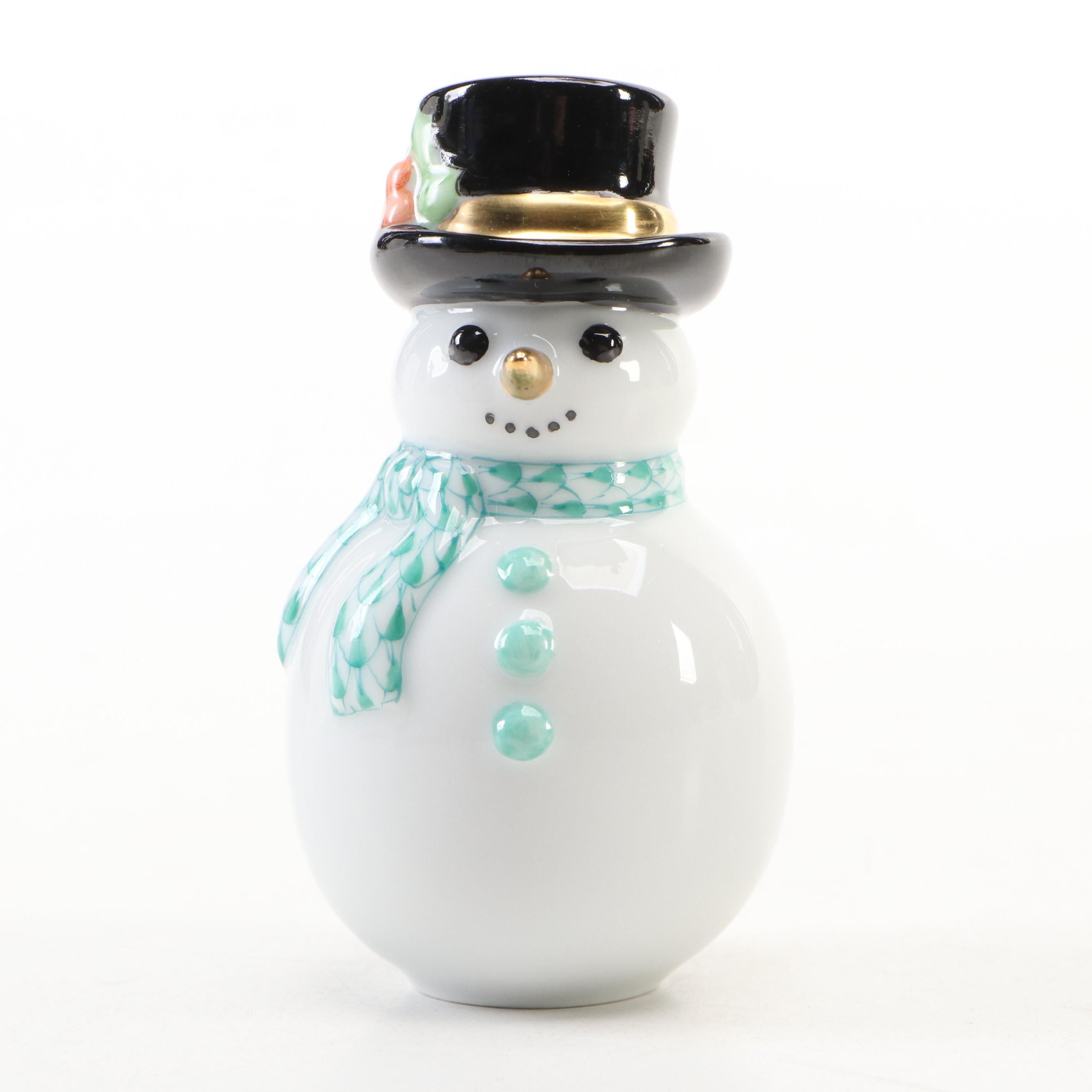 Herend Green Fishnet with Gold "Snowman" Porcelain Figurine