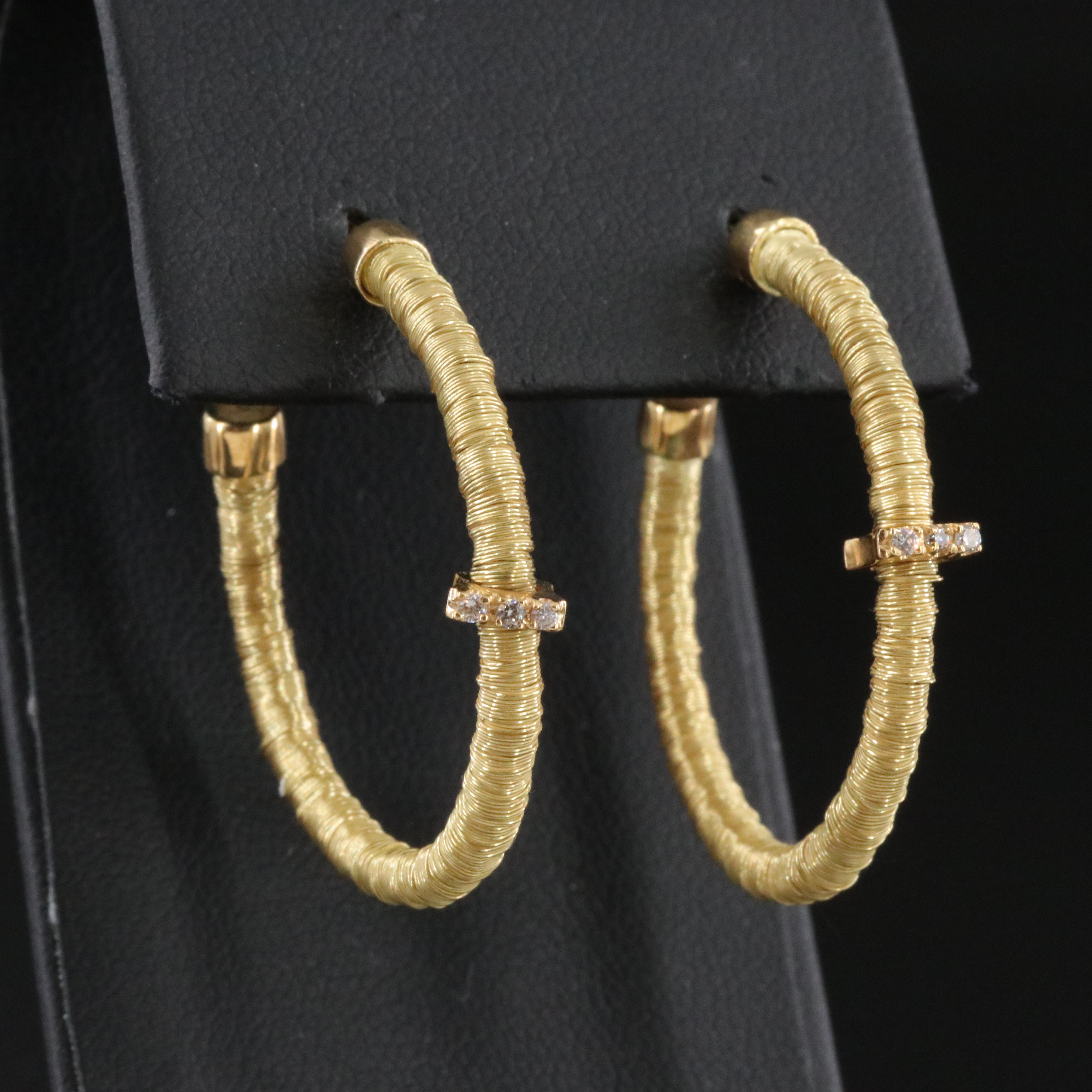 18K 0.06 CTW Diamond Wrapped Hoop Earrings