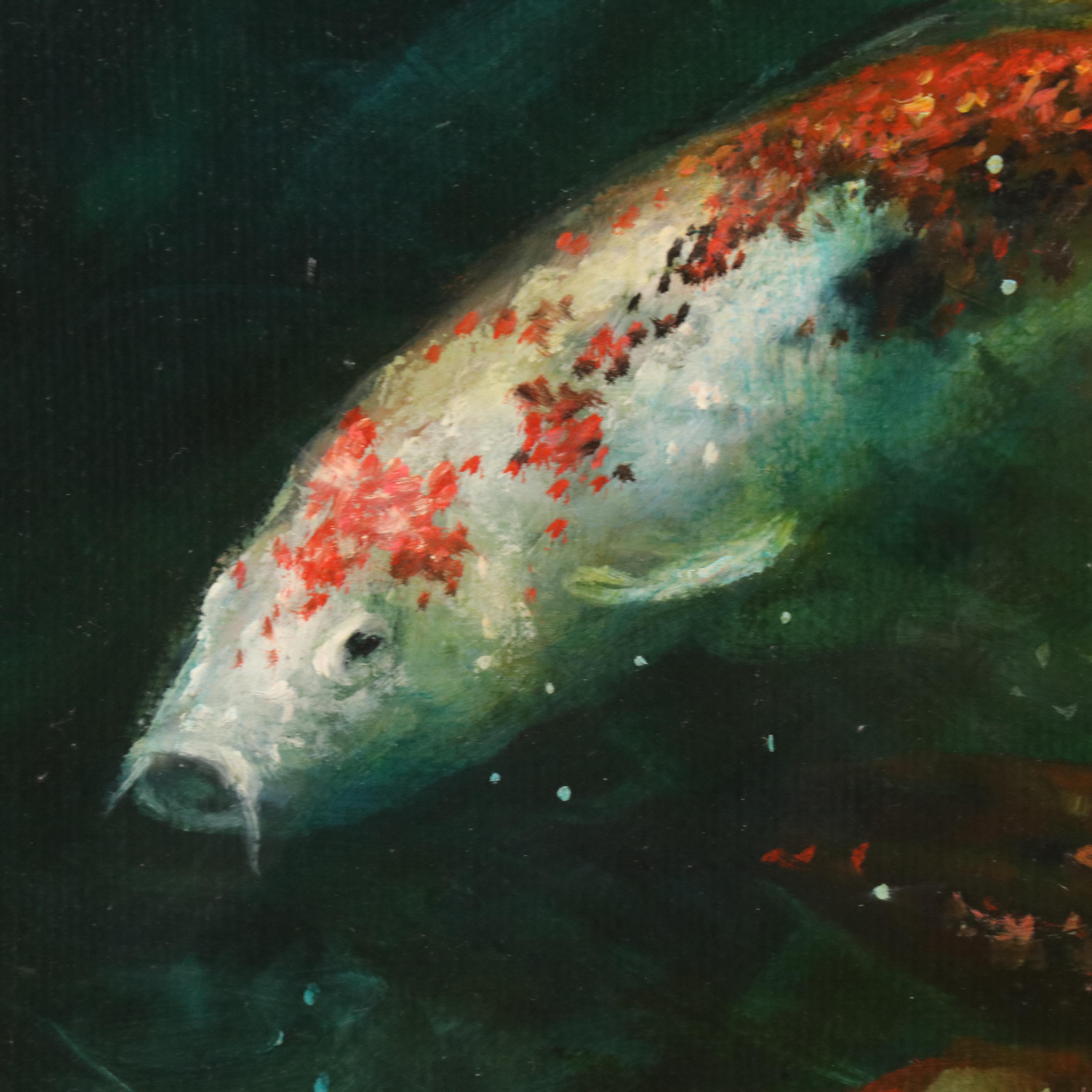 Judy Dy'ans Oil Painting of School of Fish "Koi Pond"