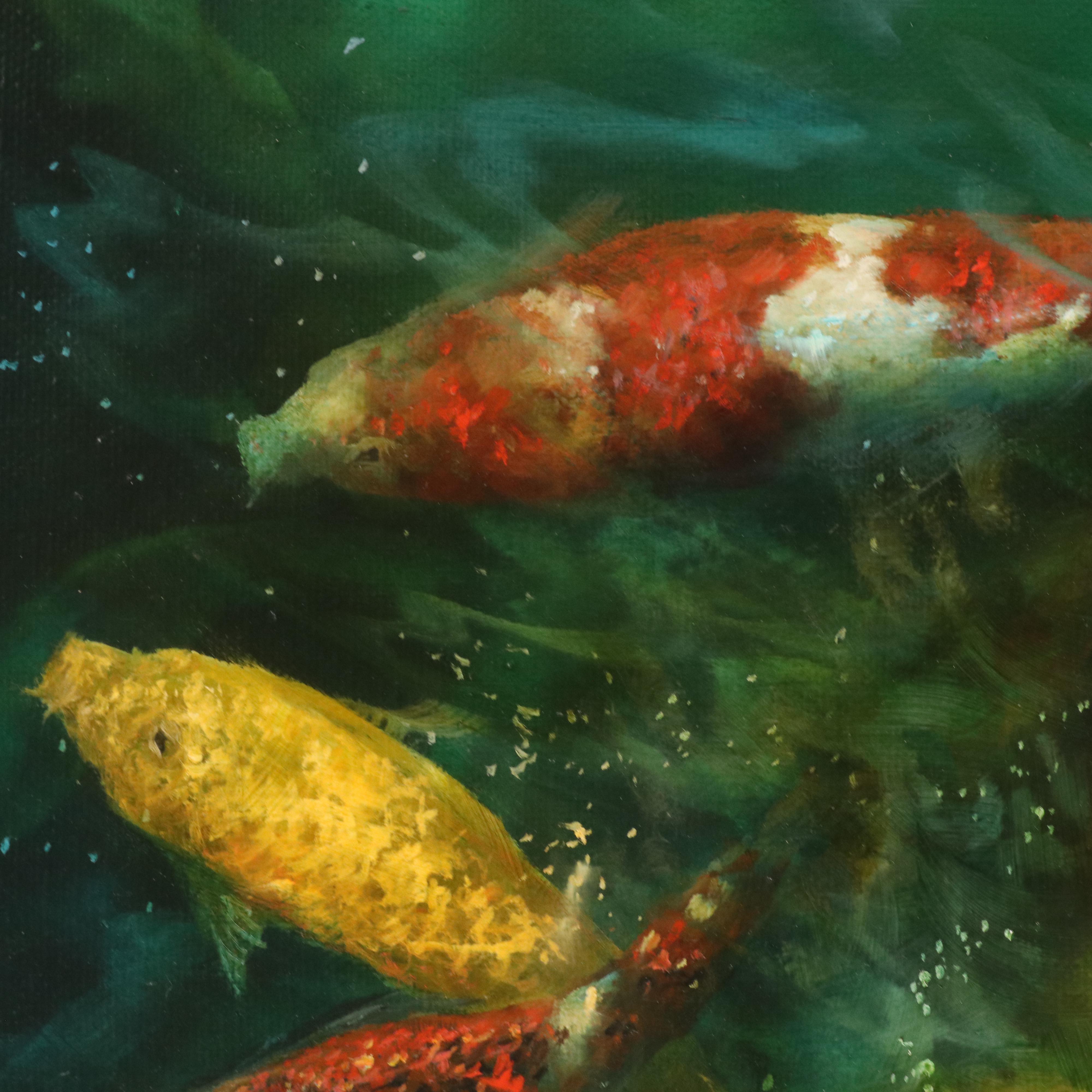 Judy Dy'ans Oil Painting of School of Fish "Koi Pond"