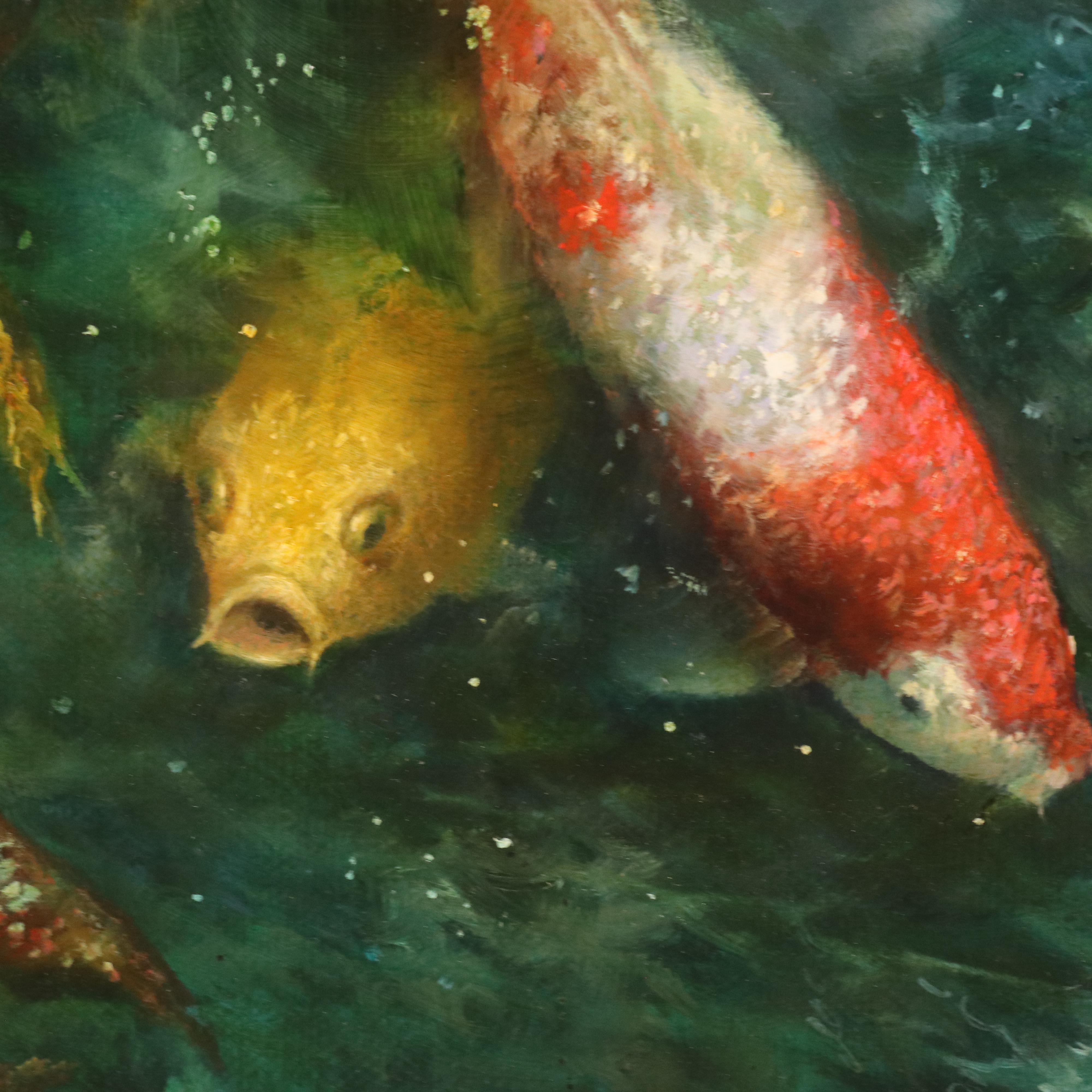 Judy Dy'ans Oil Painting of School of Fish "Koi Pond"