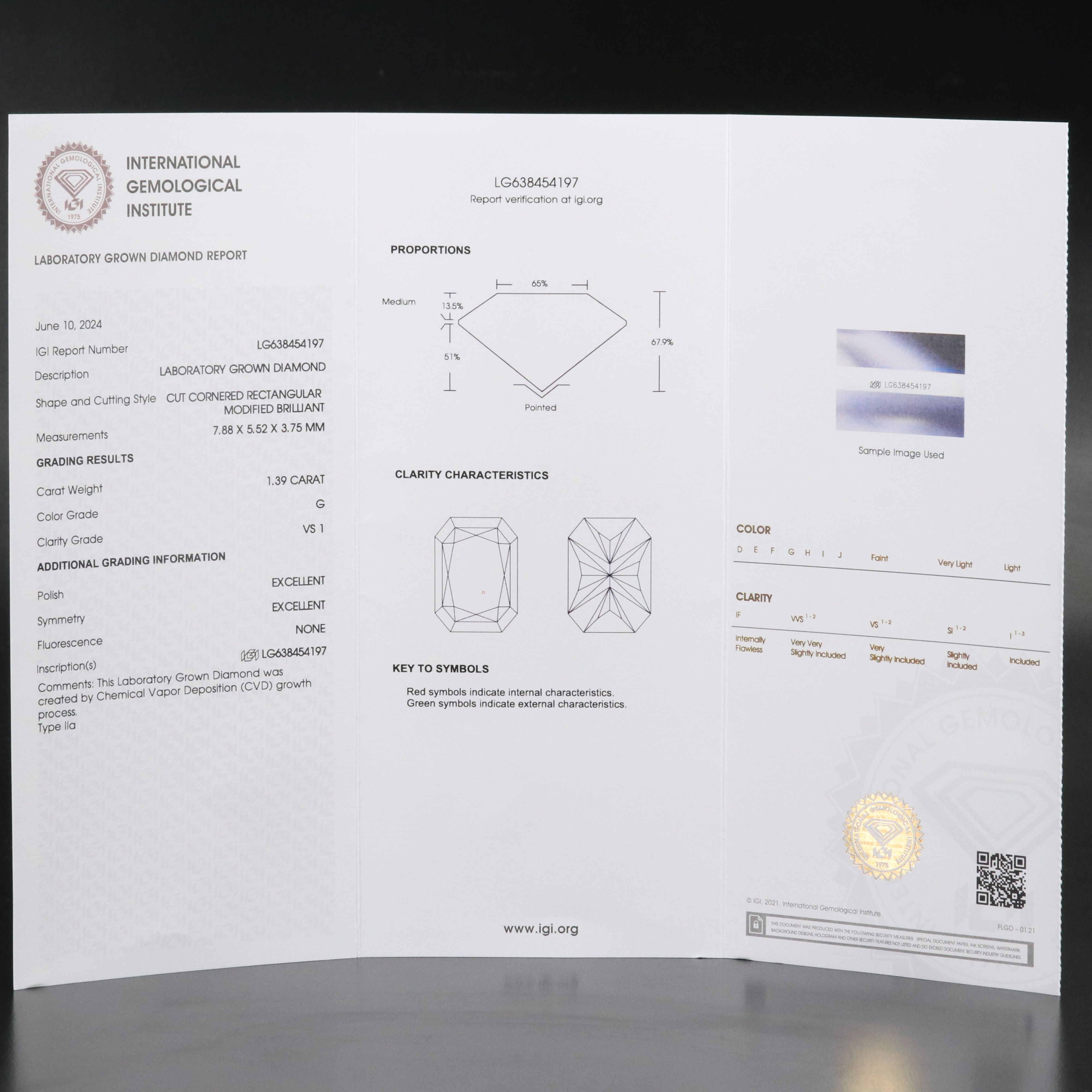 Loose 1.39 CT Lab Grown Diamond with IGI Report