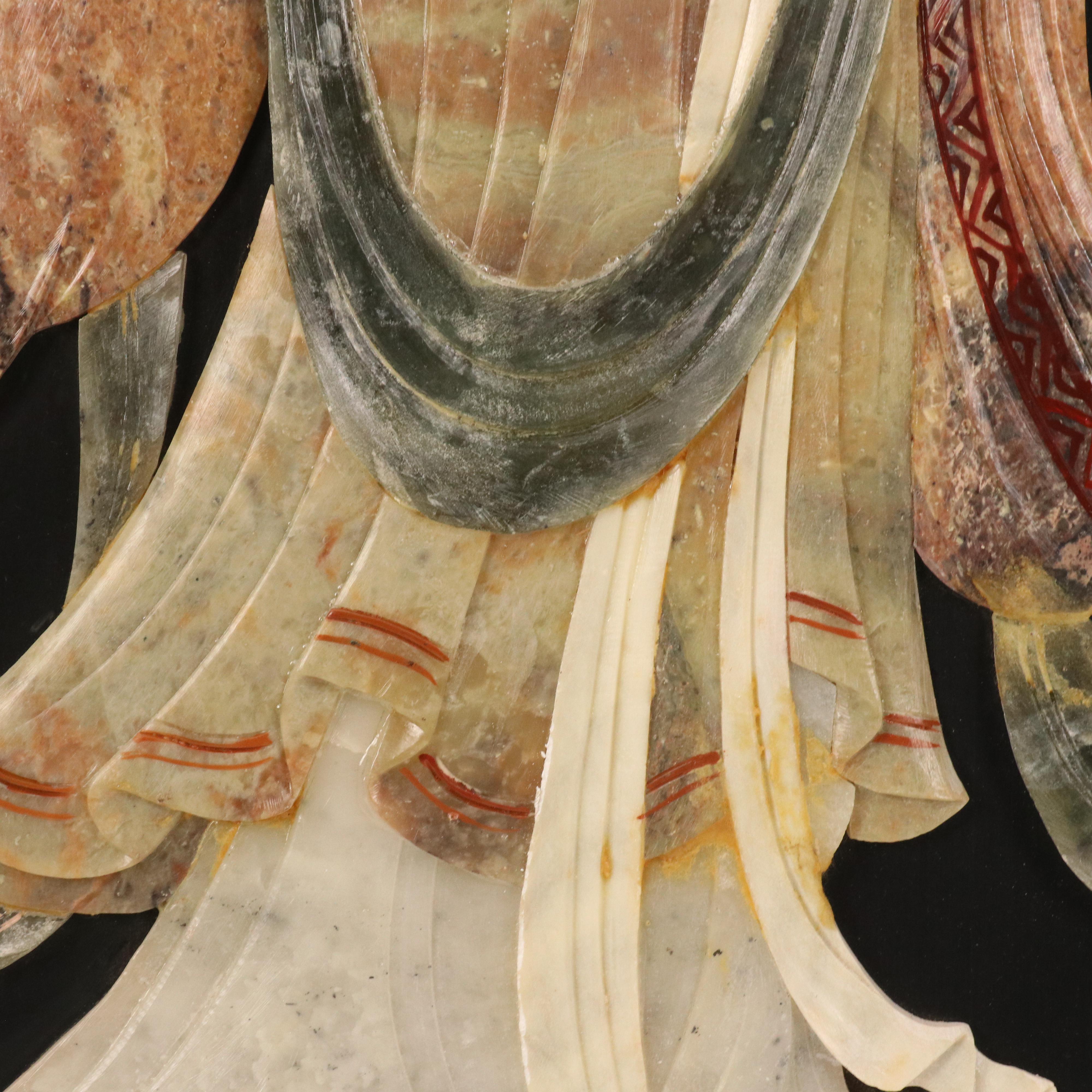 East Asian Hand-Painted Inlay Panel With Figure Holding Janggu