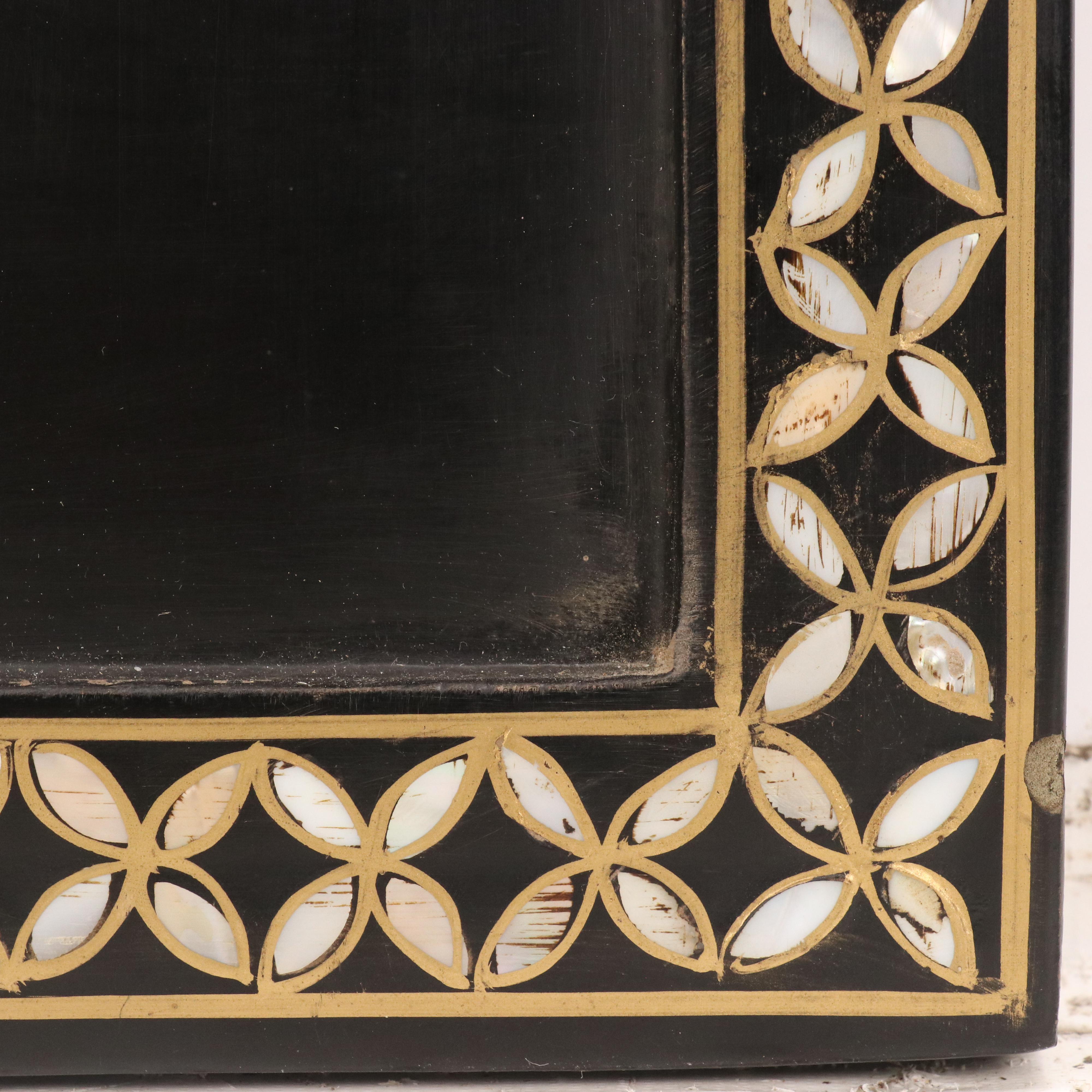 East Asian Hand-Painted Inlay Panel With Figure Holding Janggu