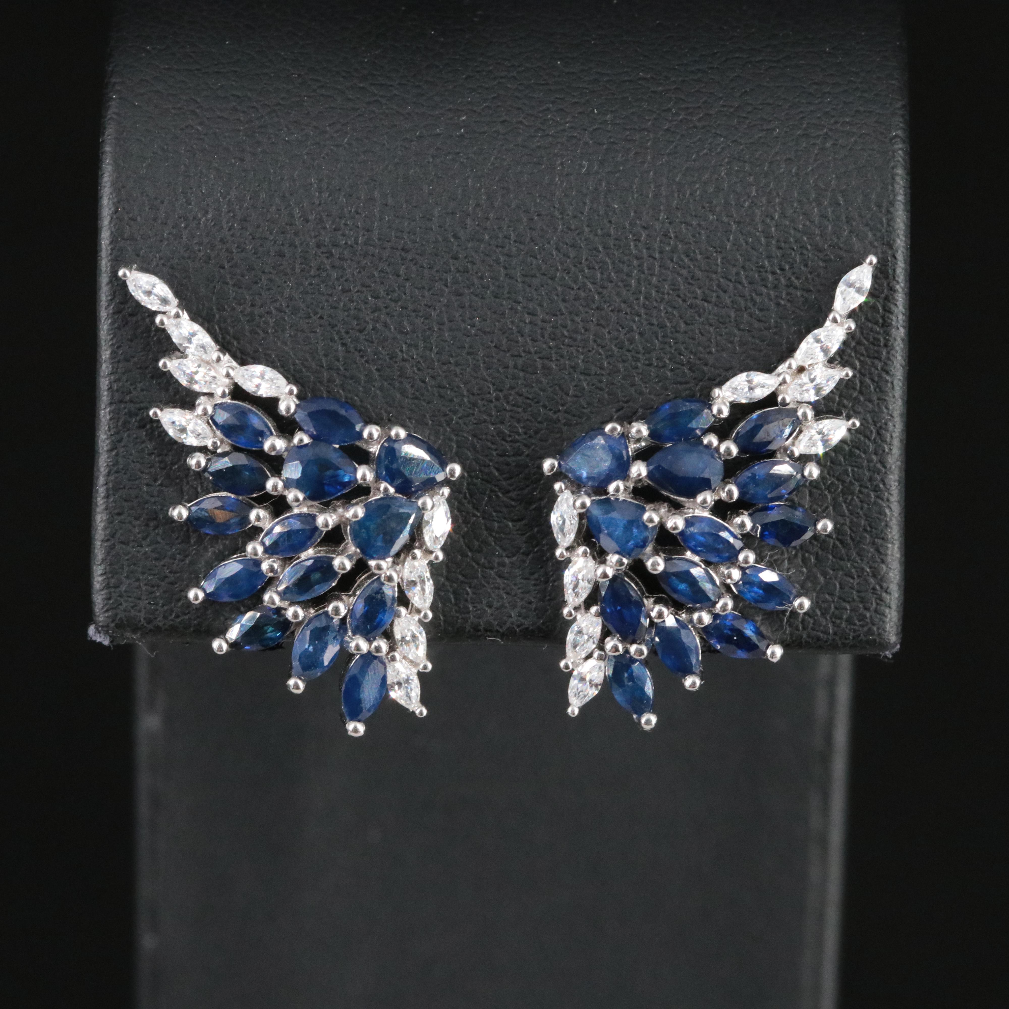 Sterling White and Blue Sapphire Drop Earrings