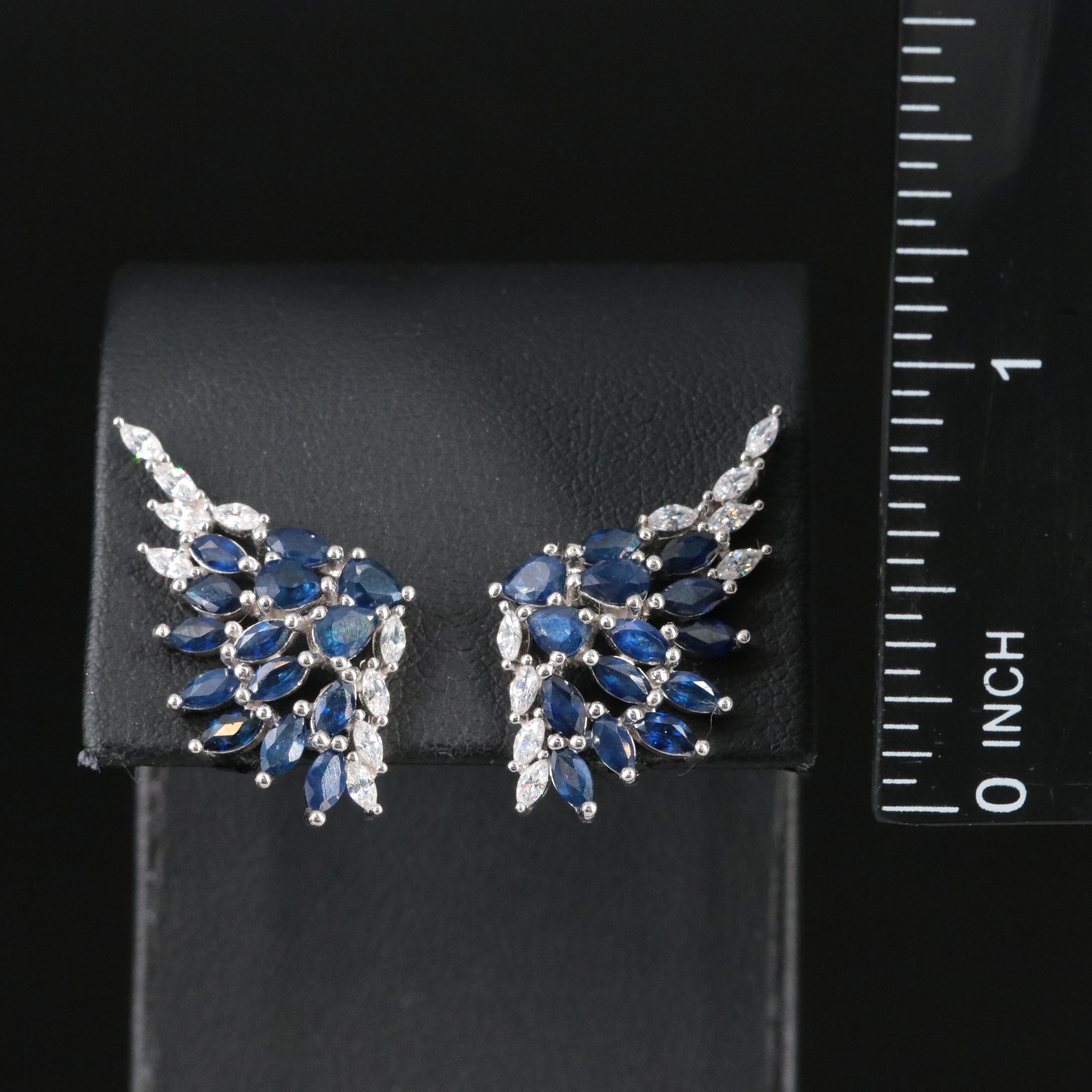 Sterling White and Blue Sapphire Drop Earrings