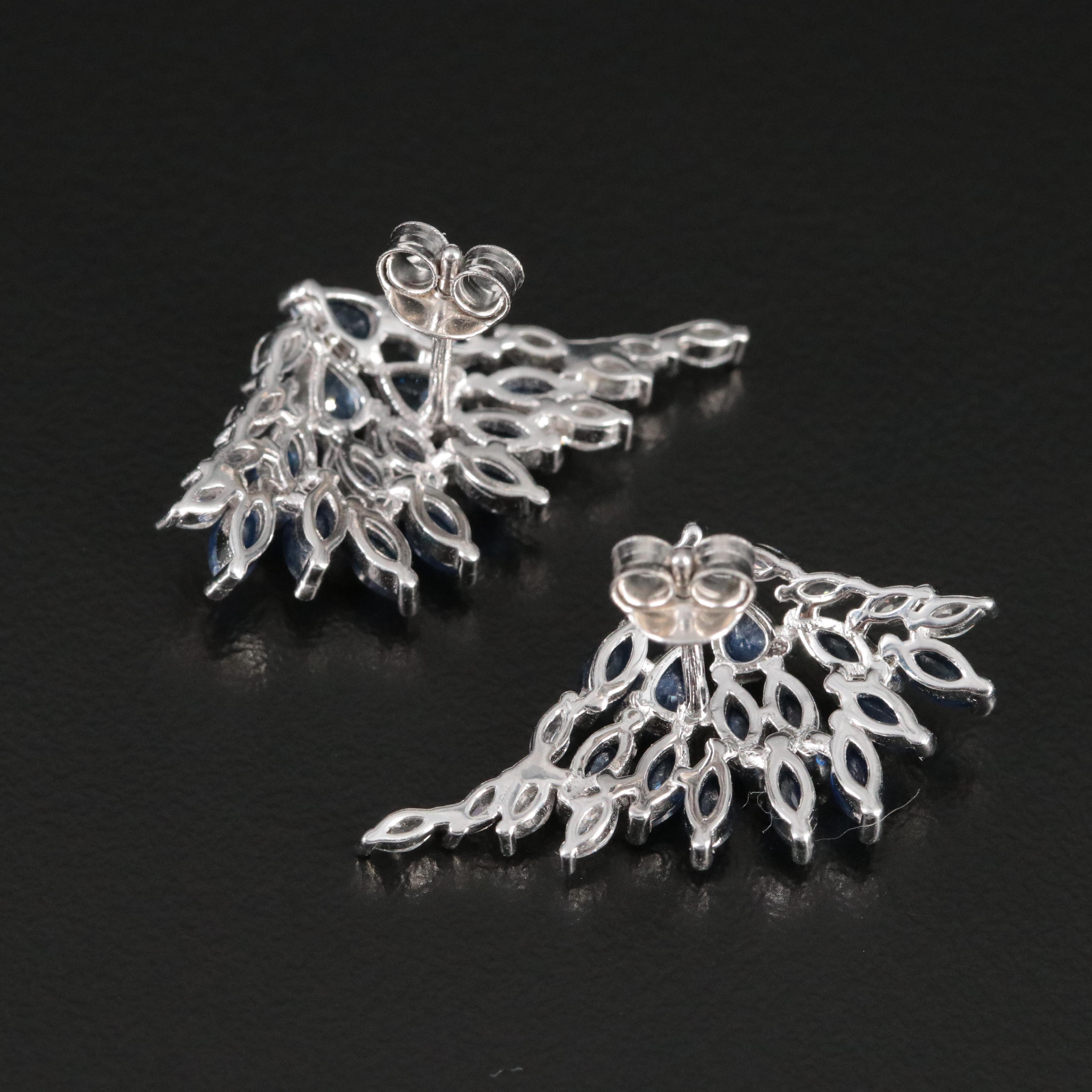 Sterling White and Blue Sapphire Drop Earrings