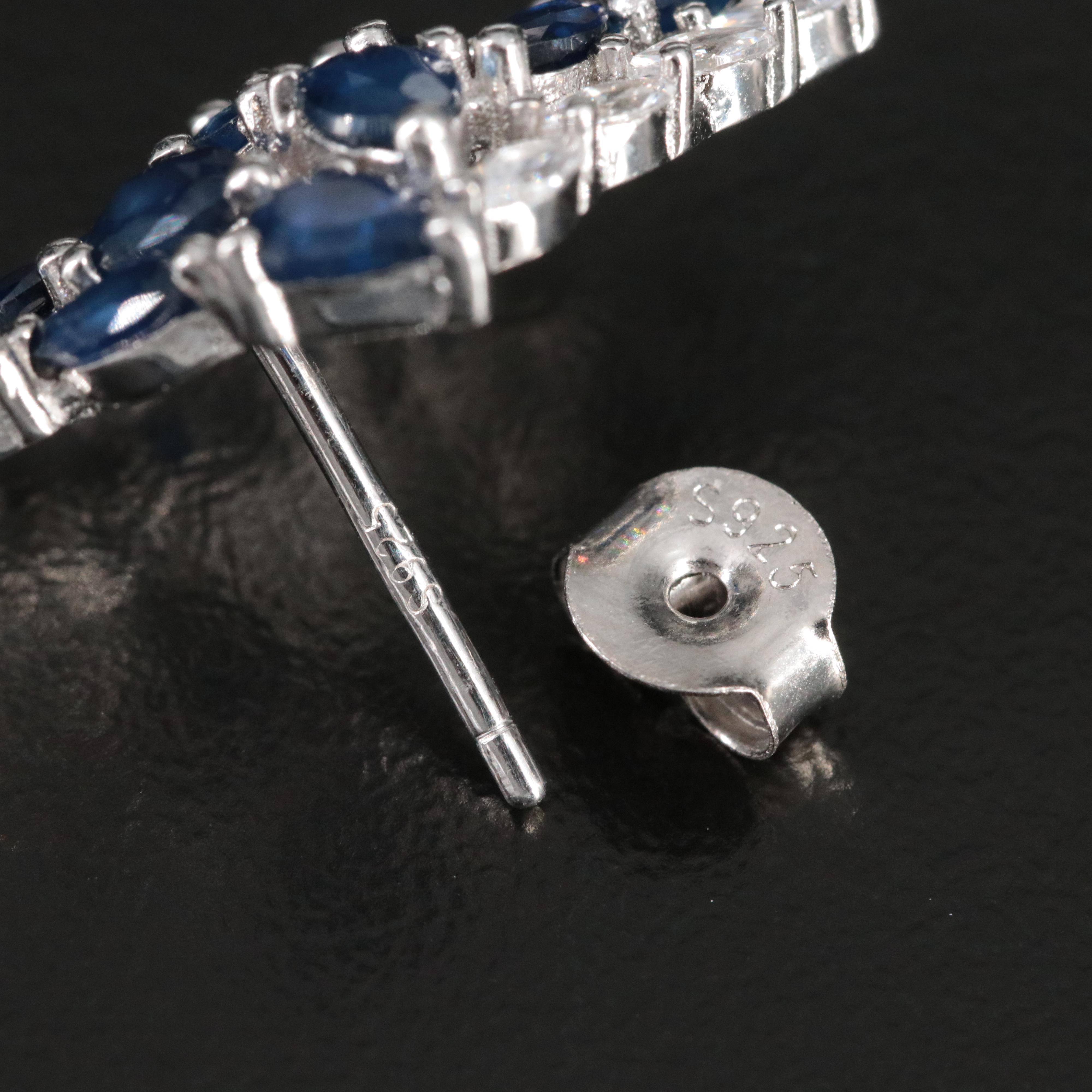 Sterling White and Blue Sapphire Drop Earrings