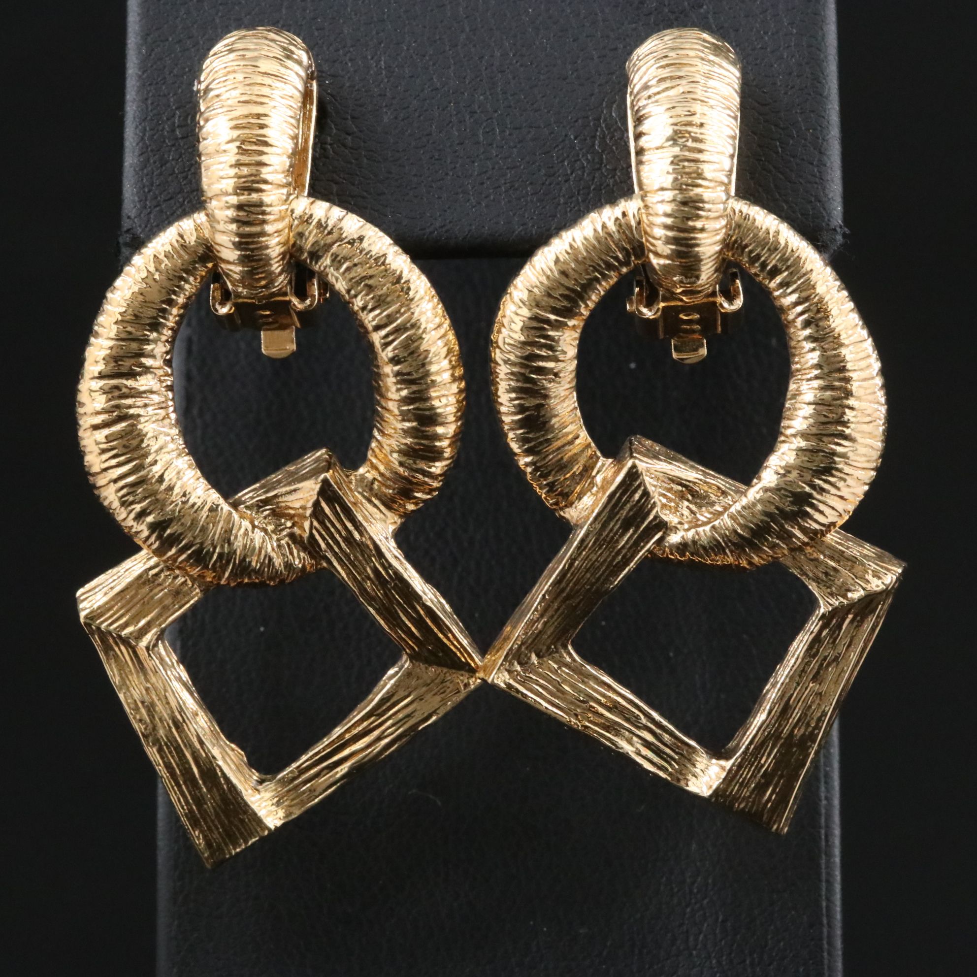 Yves St Laurent Textured Drop Clip Earrings