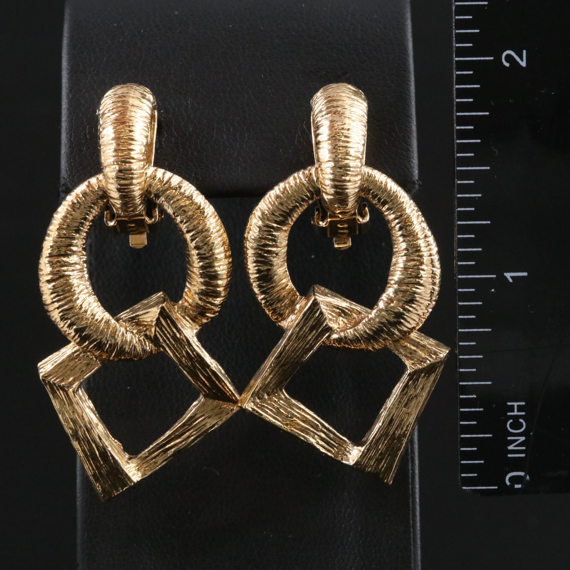 Yves St Laurent Textured Drop Clip Earrings