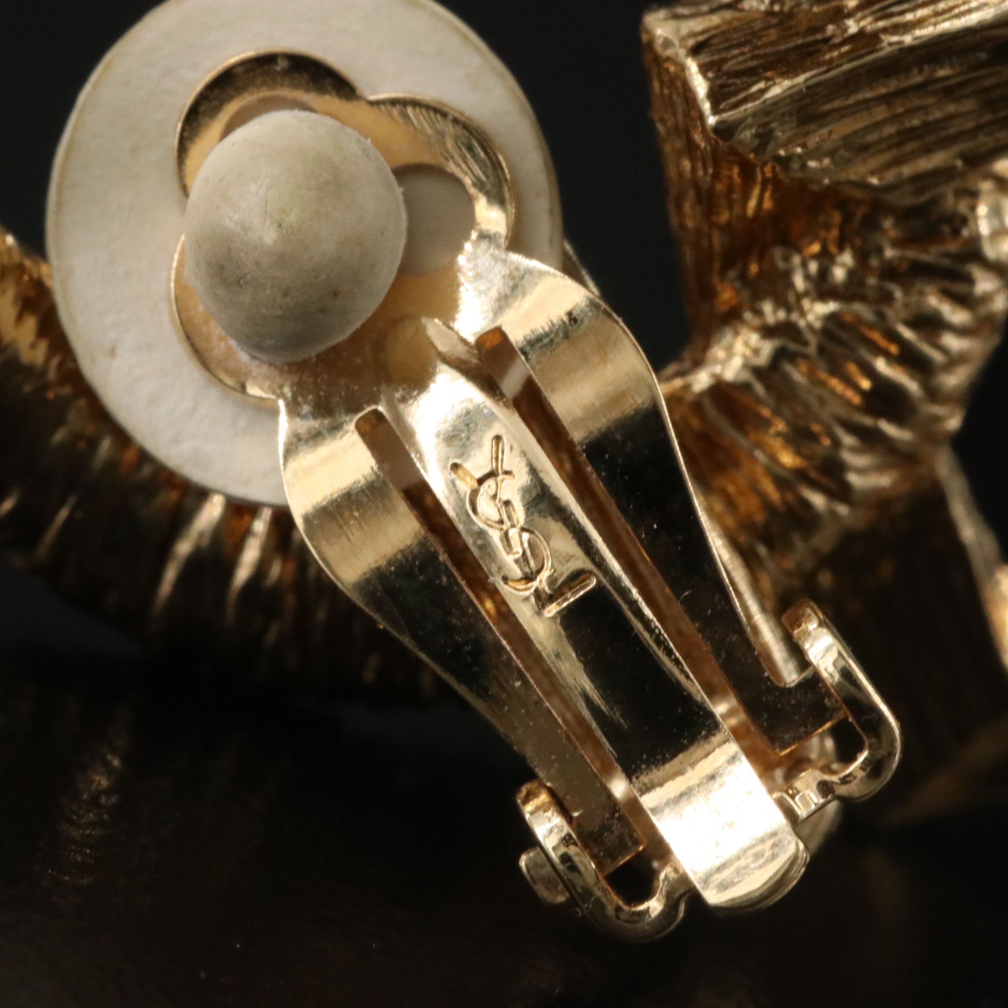 Yves St Laurent Textured Drop Clip Earrings