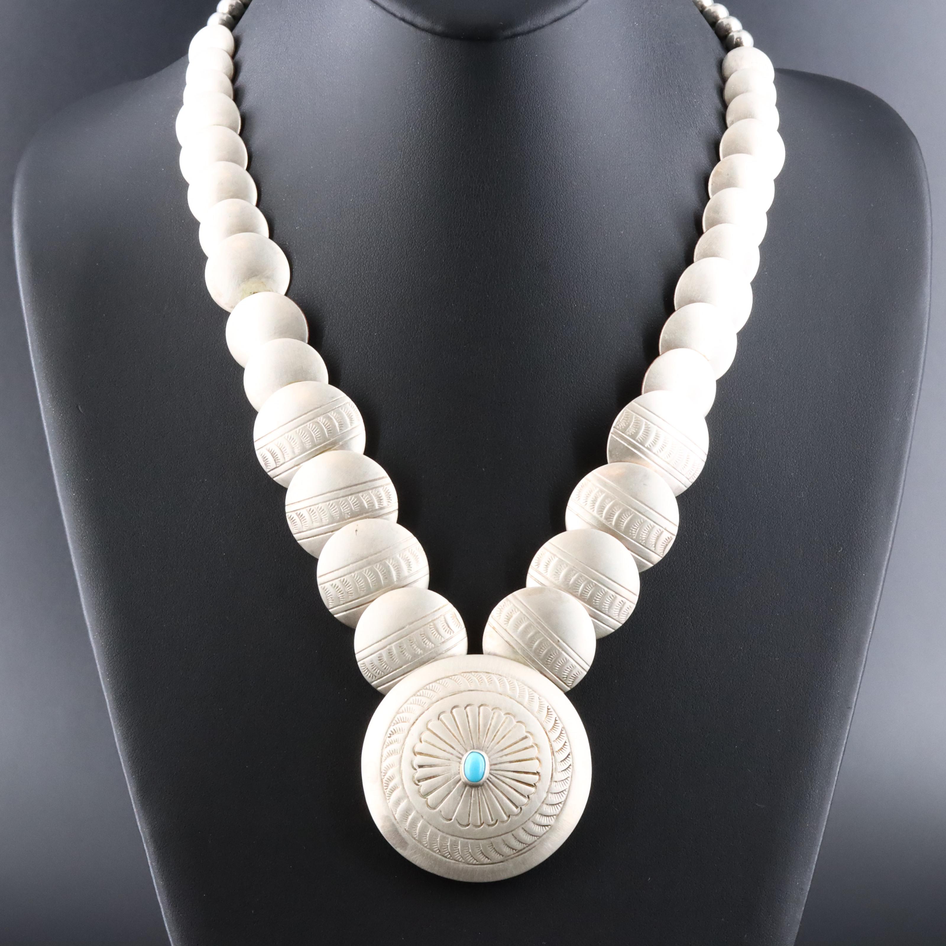 Southwestern Sterling, Copper and Turquoise Reversible Necklace