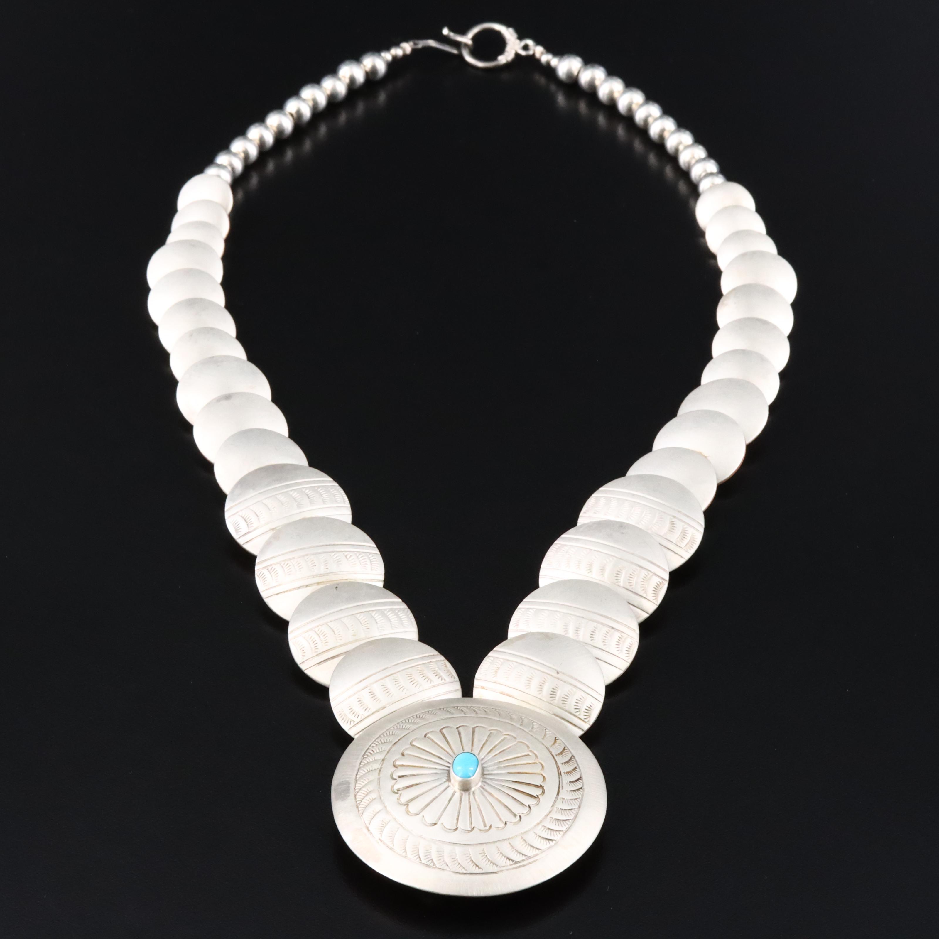 Southwestern Sterling, Copper and Turquoise Reversible Necklace