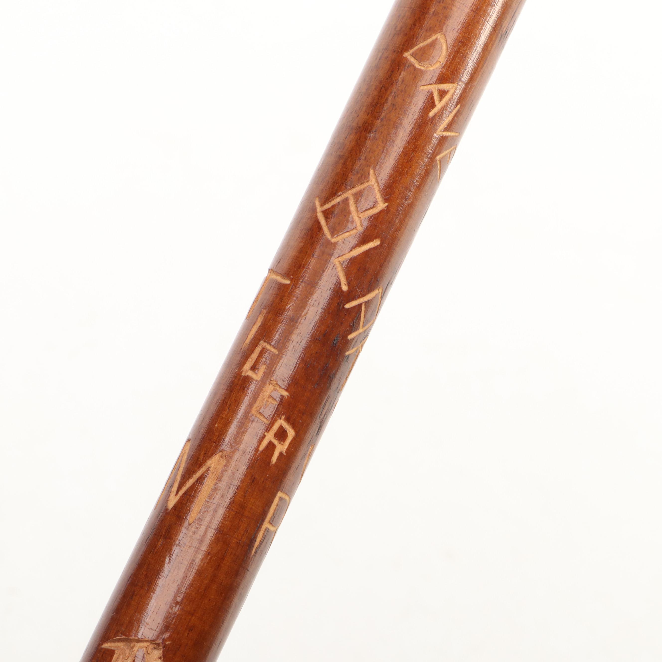 Carved Wooden Cane with Figural Handle