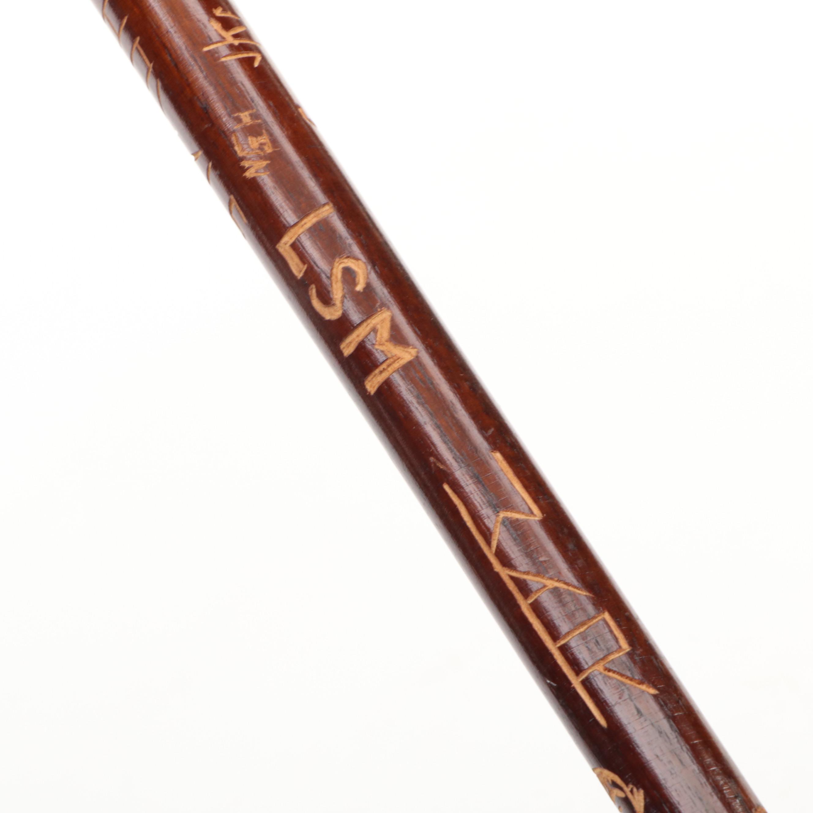 Carved Wooden Cane with Figural Handle