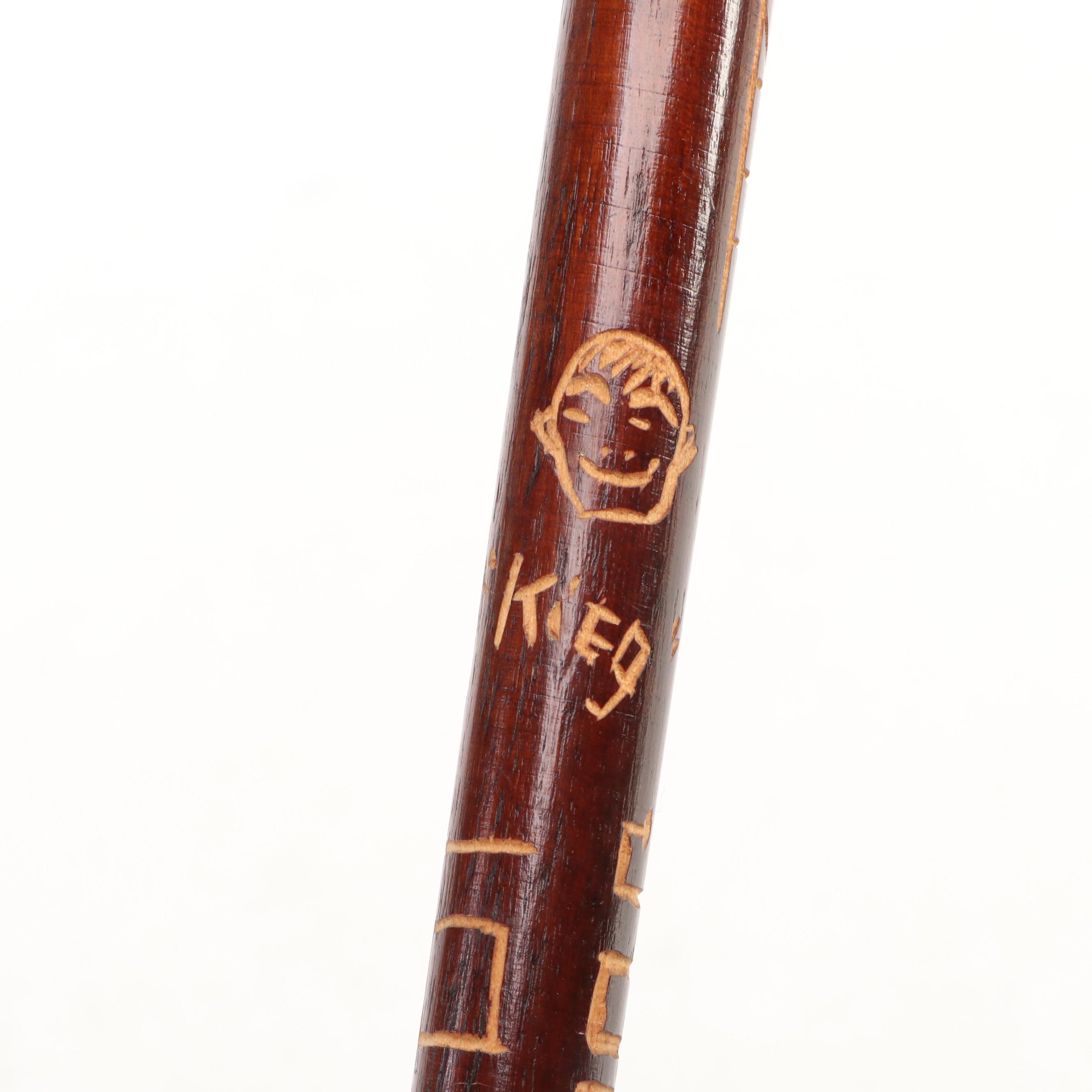 Carved Wooden Cane with Figural Handle