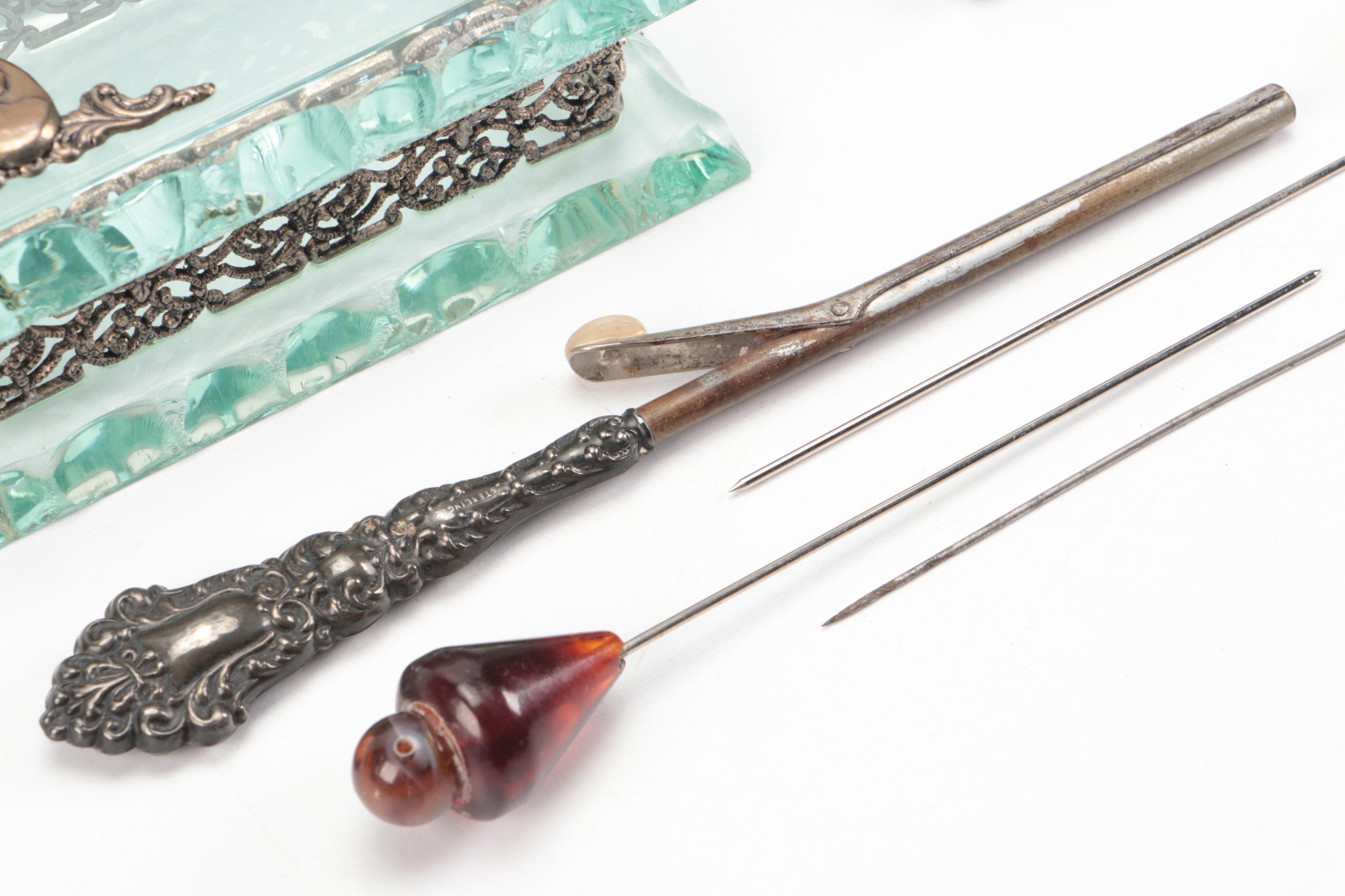 Sterling Handled Metal Curling Iron with More Vanity Accessories