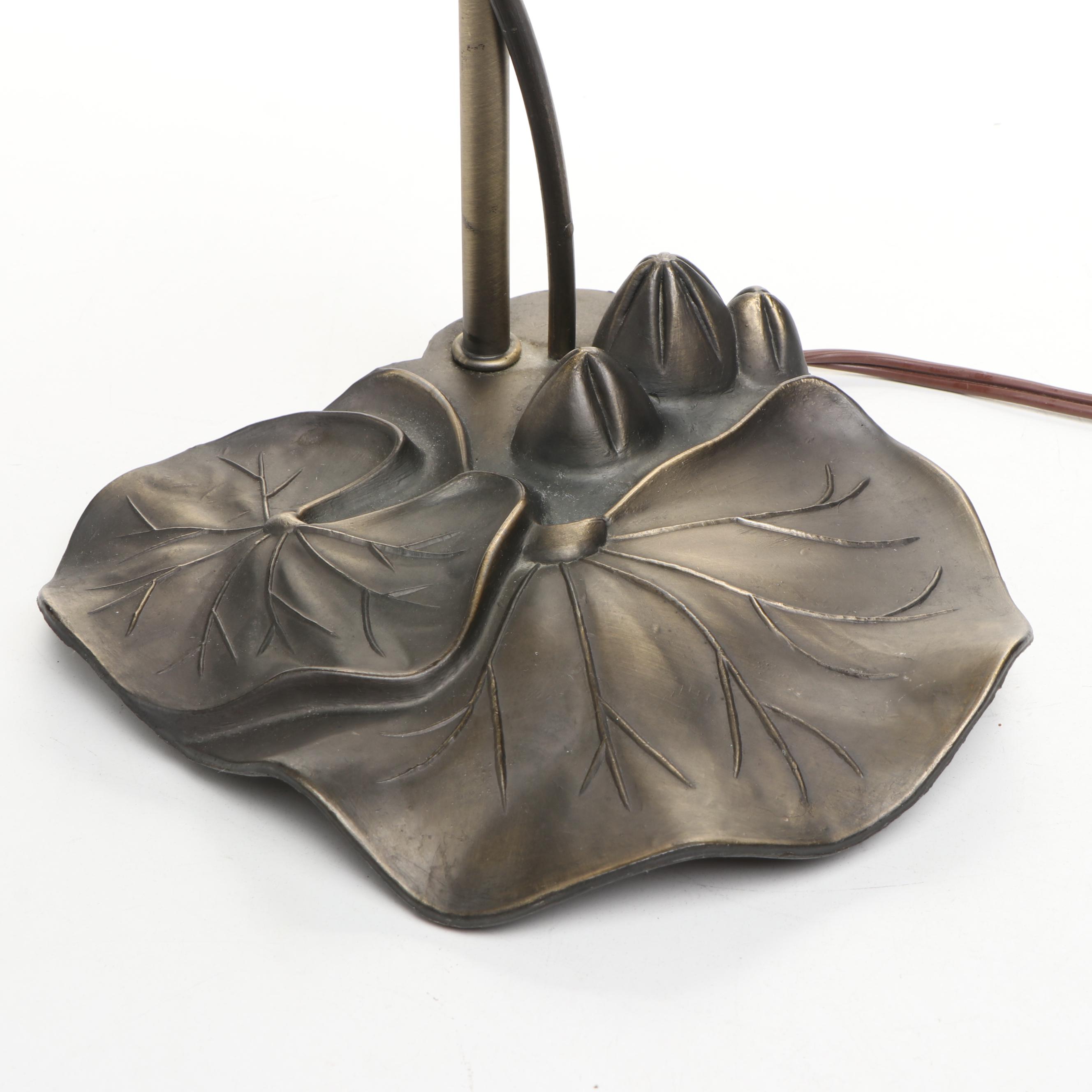 Art Nouveau Style Lily Pad Desk Lamp with Ombre Glass Trumpet Shade