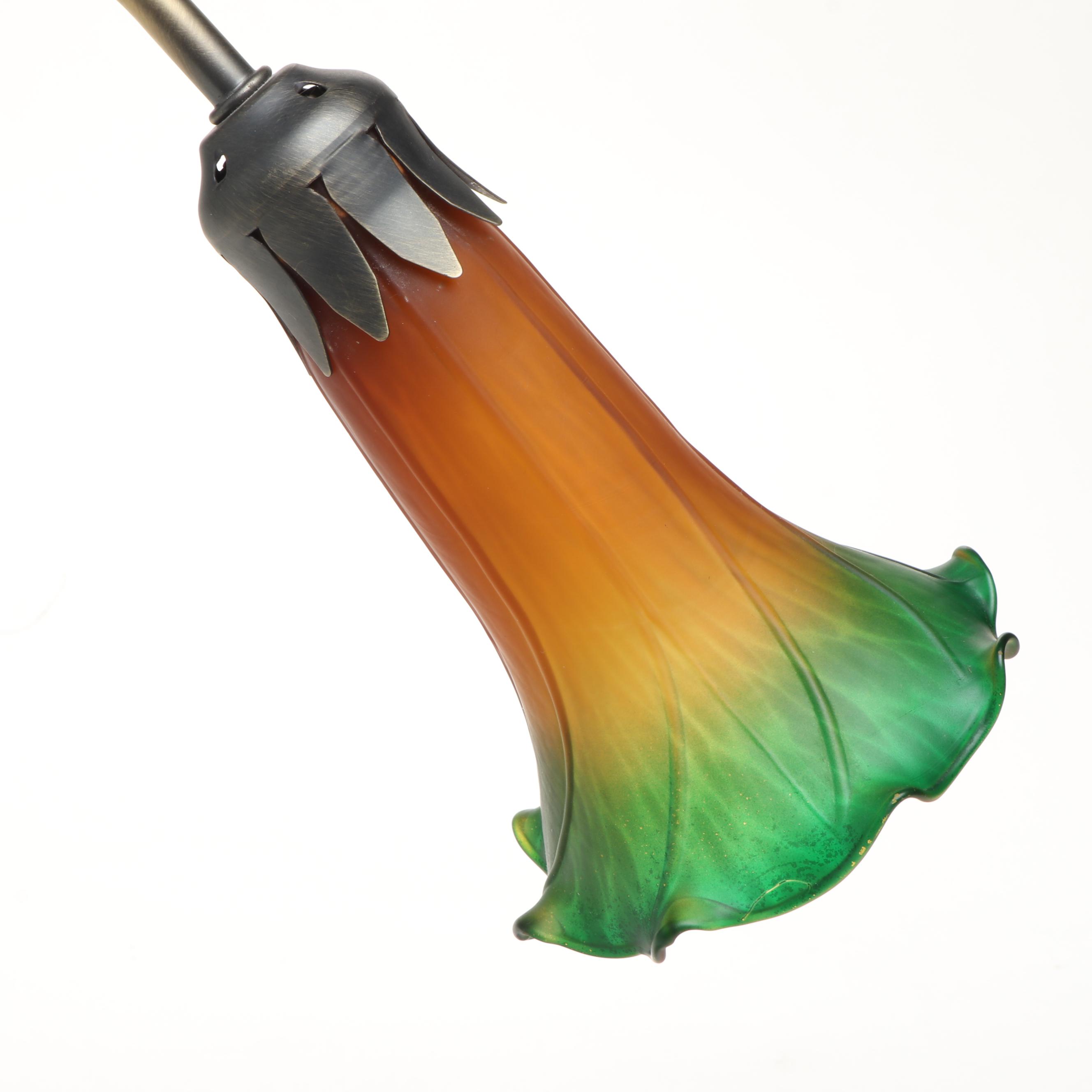 Art Nouveau Style Lily Pad Desk Lamp with Ombre Glass Trumpet Shade