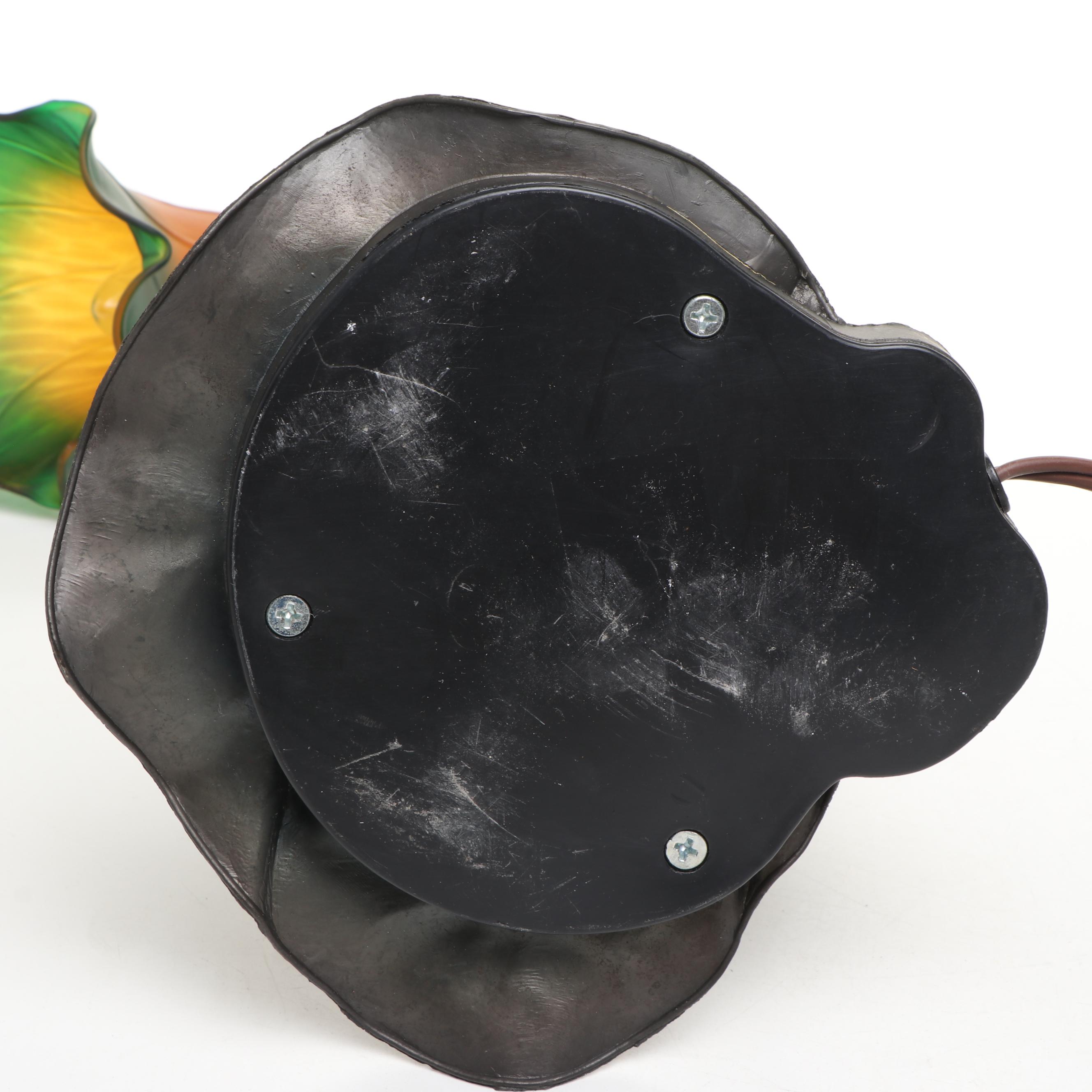 Art Nouveau Style Lily Pad Desk Lamp with Ombre Glass Trumpet Shade