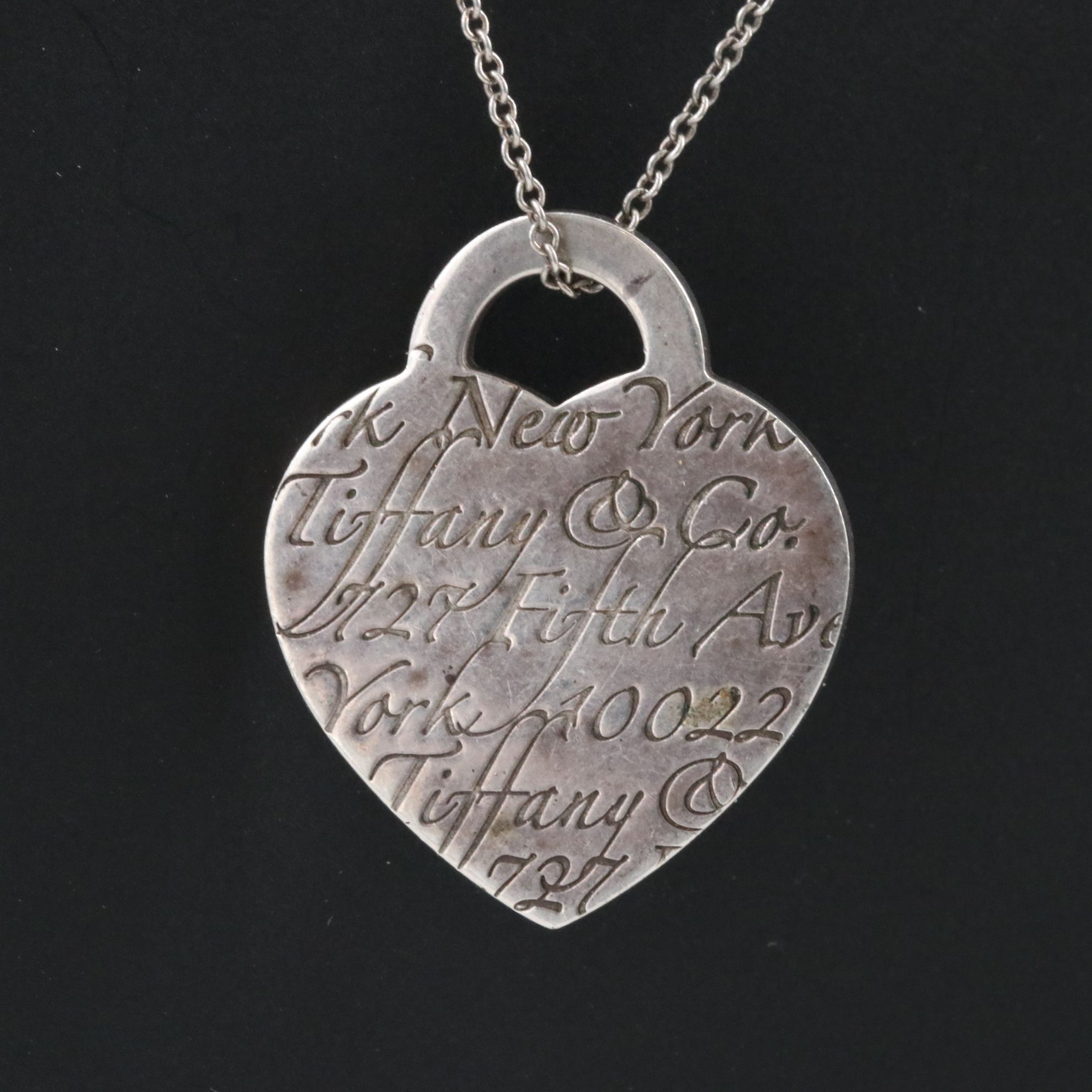 Tiffany & Co. Notes Sterling Heart Tag Pendant Necklace