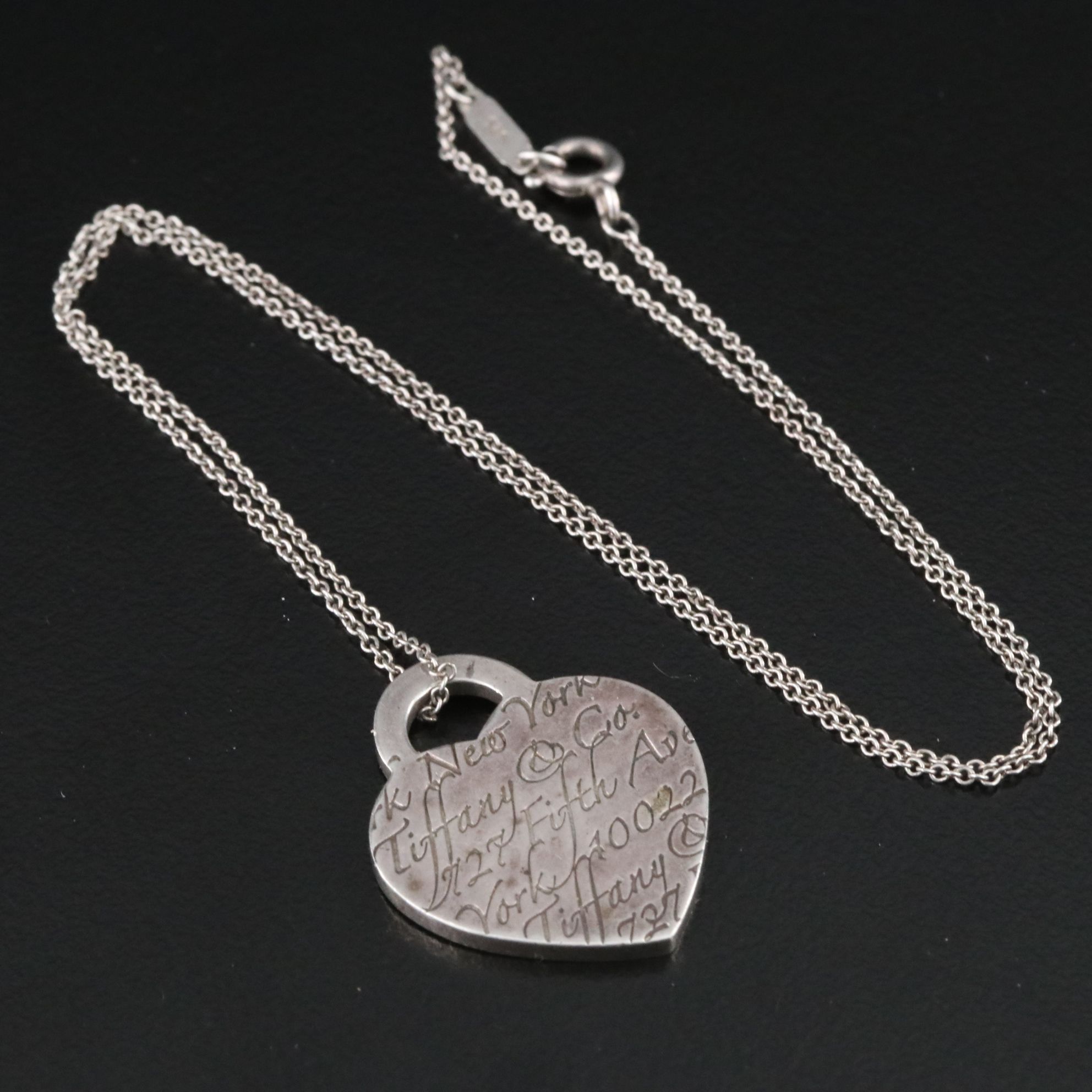 Tiffany & Co. Notes Sterling Heart Tag Pendant Necklace