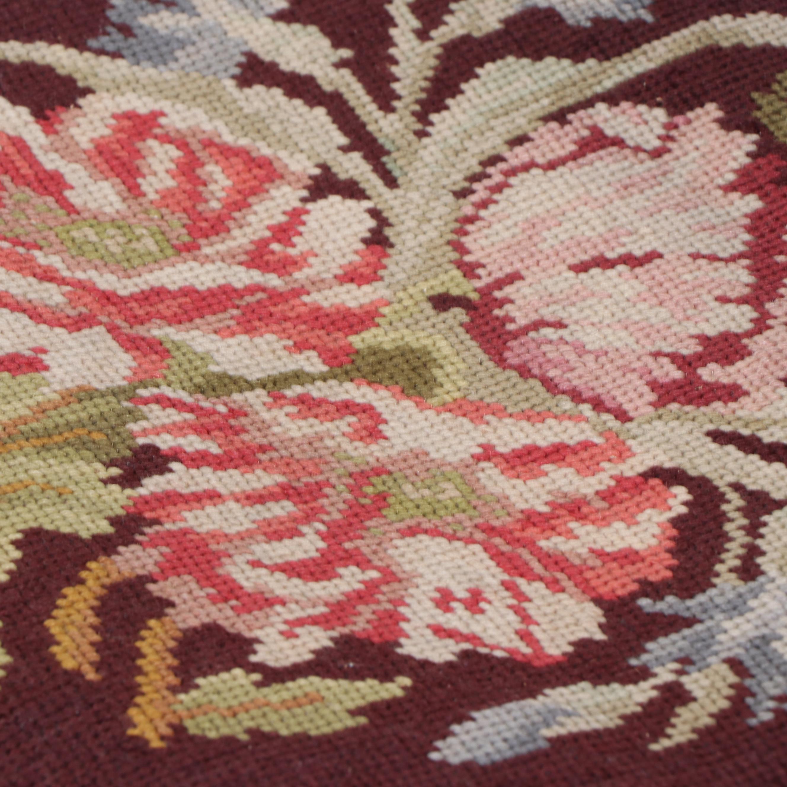 Victorian Oak with Burl Wood Accents Needle Point Side Chair with Magazine Rack