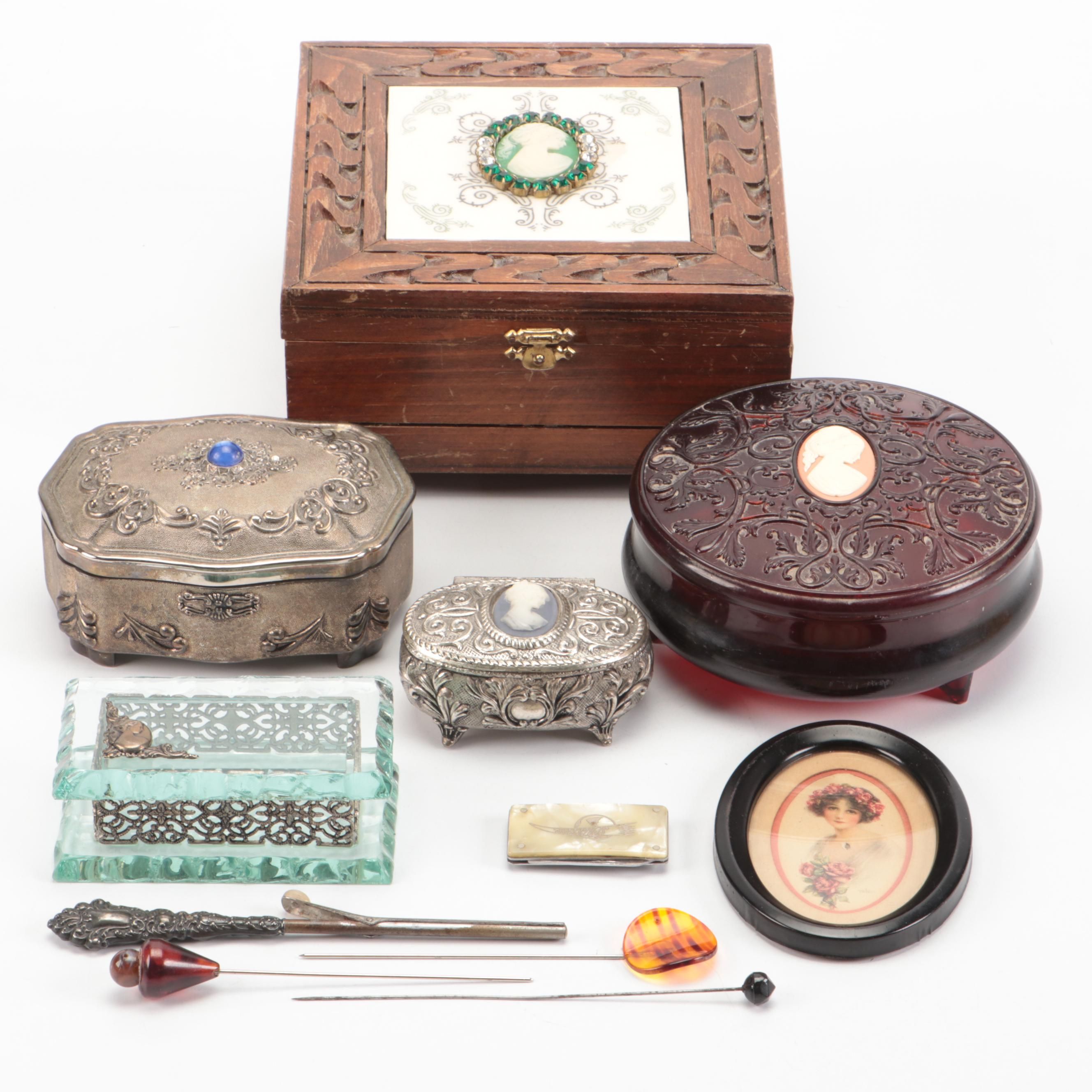 Sterling Handled Metal Curling Iron with More Vanity Accessories