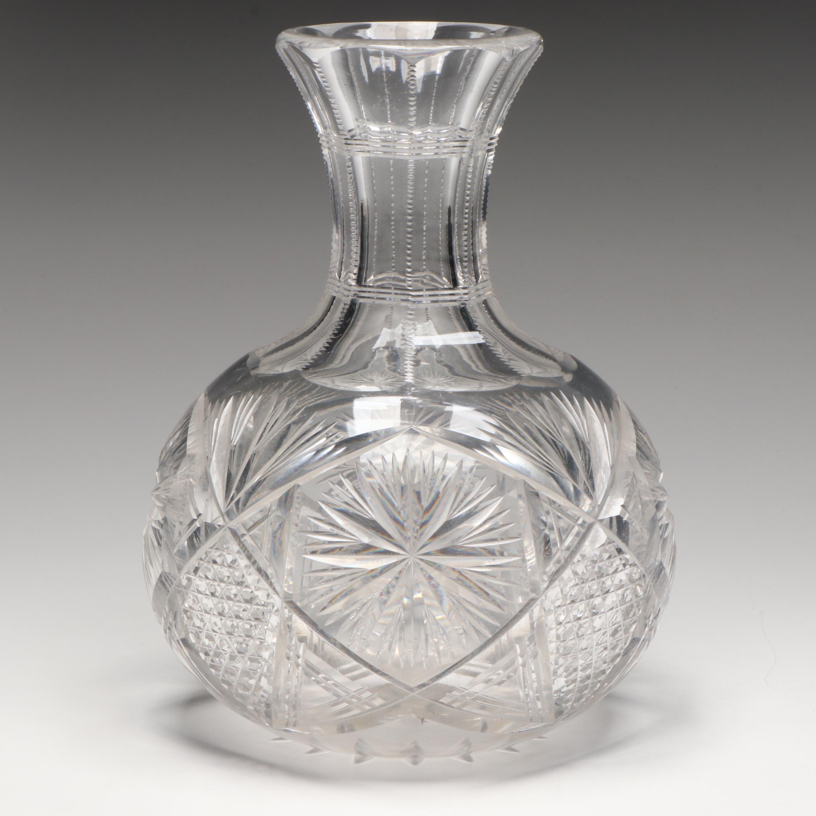 American Brilliant Style Cut Glass Carafe with Twisted Stem Wine Glasses